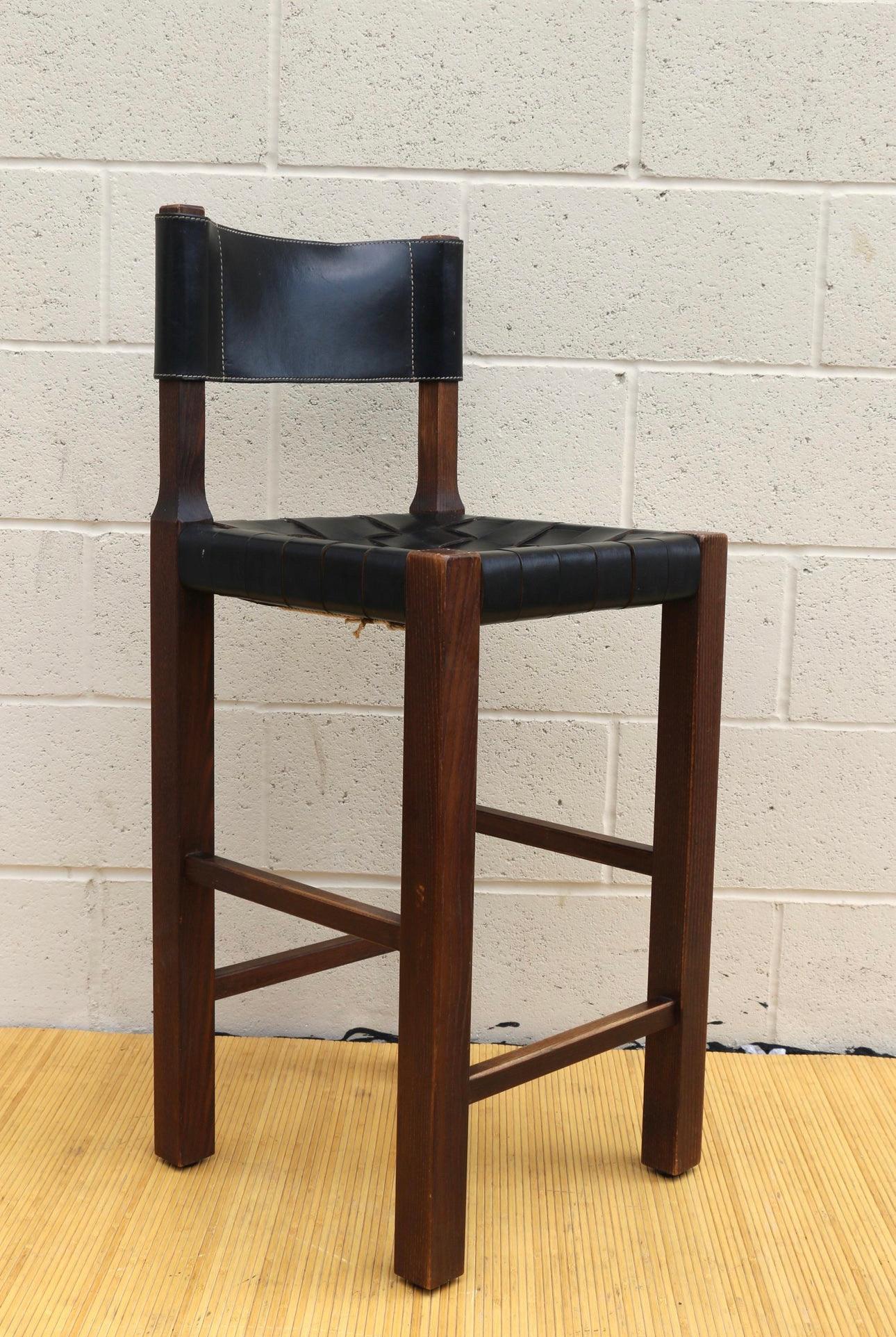 Leather Vintage Henry Beguelin Sgabello Nestor Cuoio Incrociato Bar Stool Set of Four For Sale