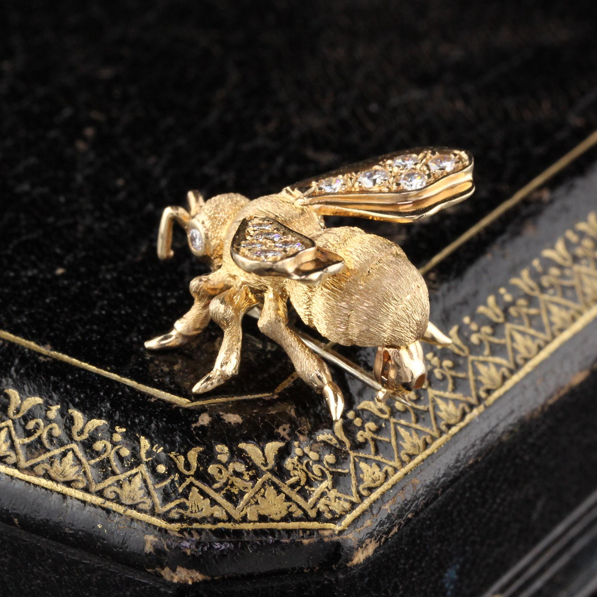 Contemporary Vintage Henry Dankner 14 Karat Yellow Gold Diamond Bee Brooch Pin