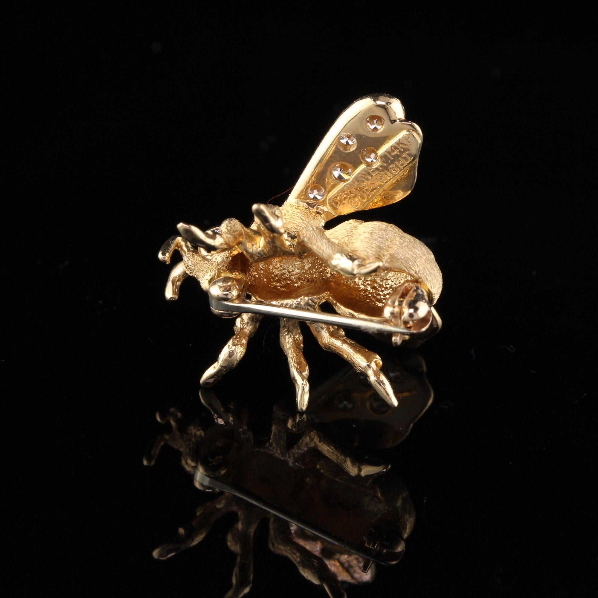 Vintage Henry Dankner 14 Karat Yellow Gold Diamond Bee Brooch Pin 1