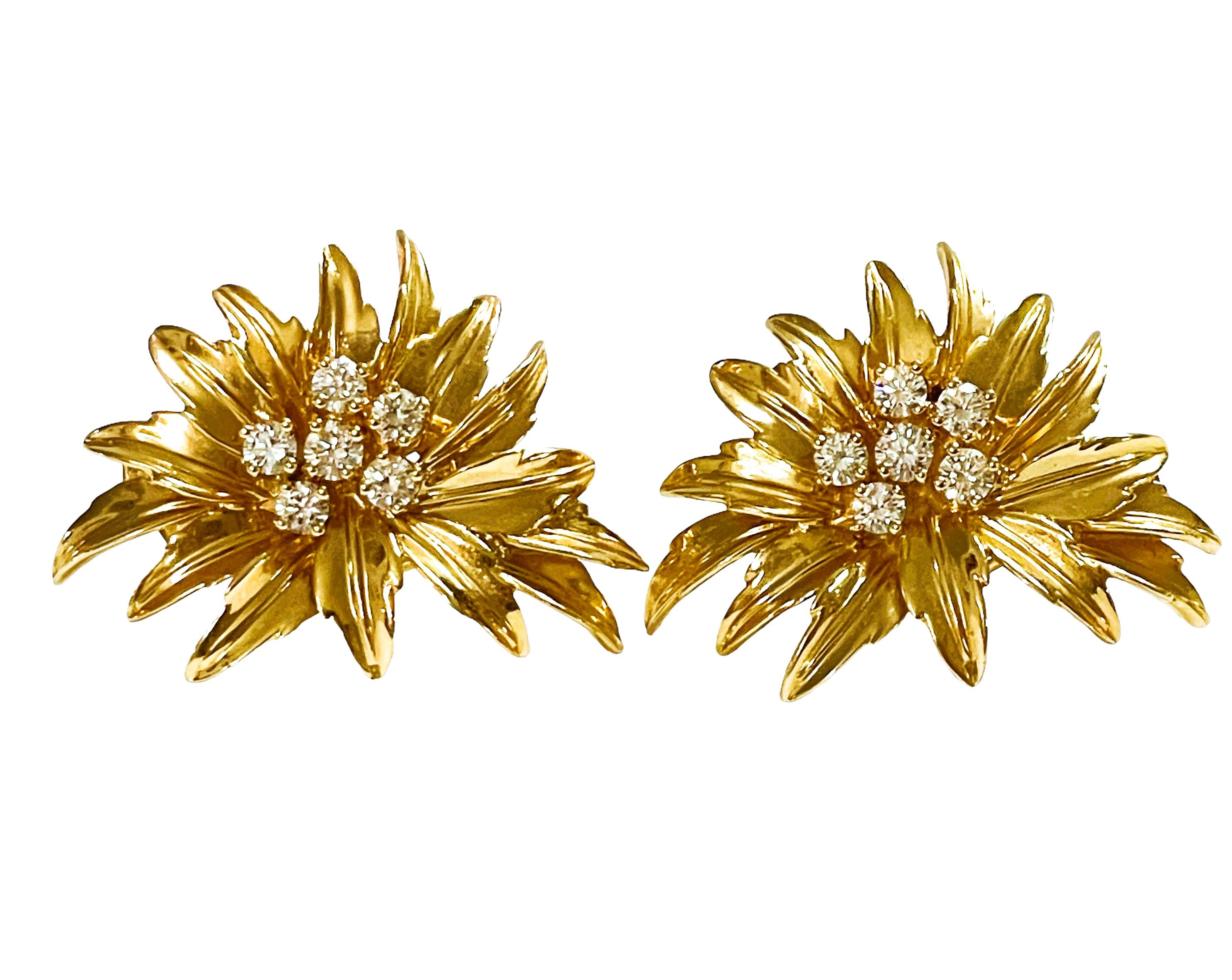 Round Cut Vintage Henry Dankner & Sons 14k Yellow Gold & Diamond Earrings 