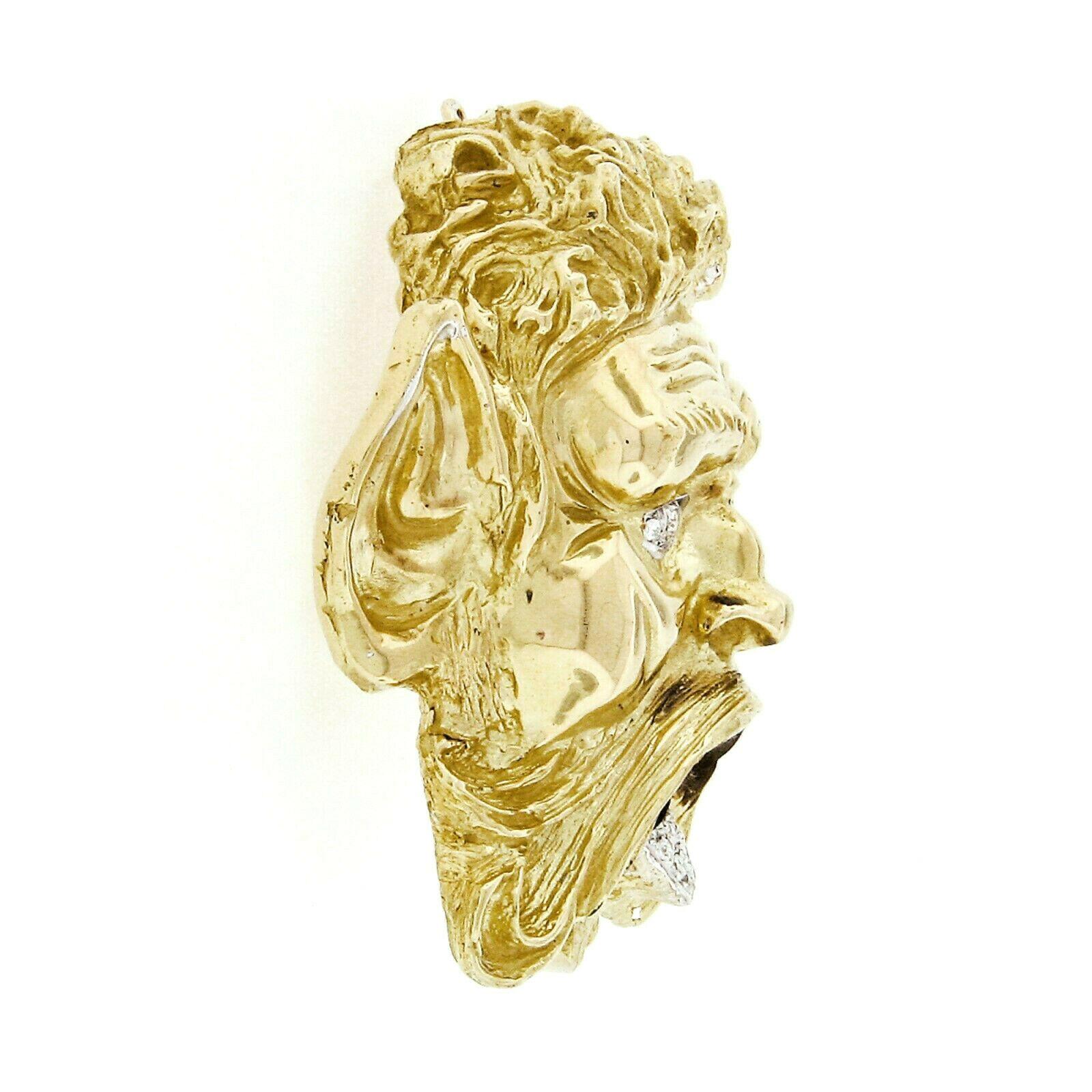 Round Cut Henry Dunay 18 Karat Gold Greek God Poseidon Mythology Round Diamond Brooch