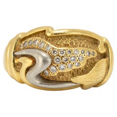 Vintage Henry Dunay 18K Yellow Gold & Platinum Diamond Free Form Cocktail Ring