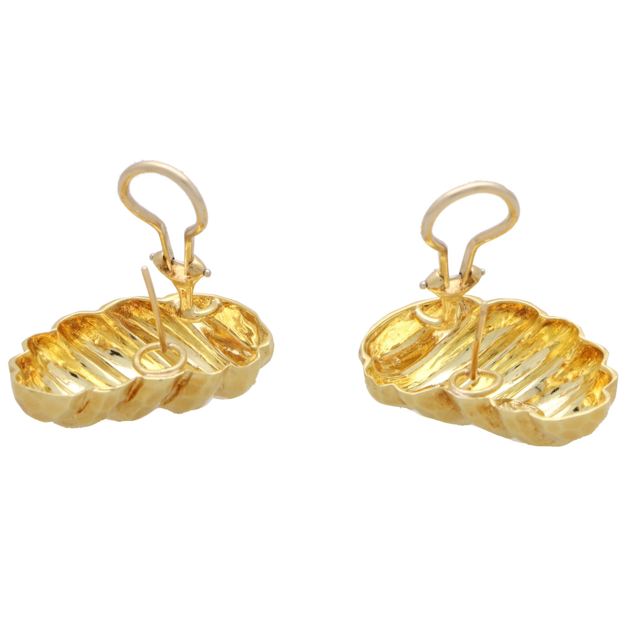 Women's or Men's Vintage Henry Dunay Hammered Gold Earrings Set in 18k Yellow Gold