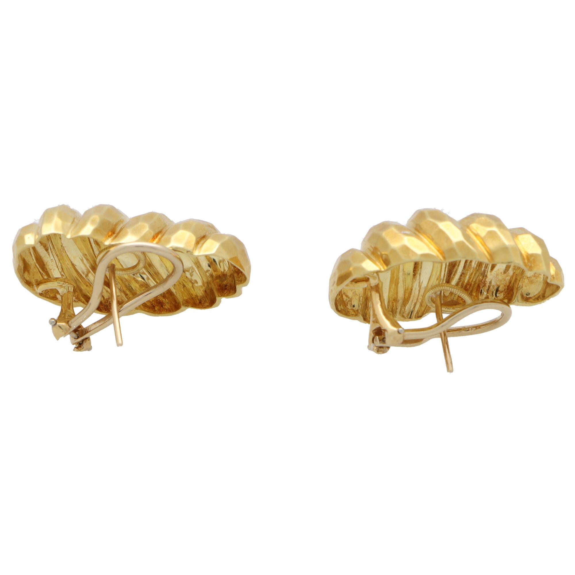 Vintage Henry Dunay Hammered Gold Earrings Set in 18k Yellow Gold 1
