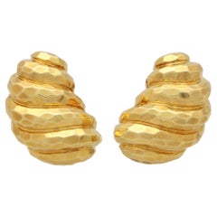 Vintage Henry Dunay Hammered Gold Earrings Set in 18k Yellow Gold