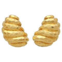 Vintage Henry Dunay Hammered Gold Earrings Set in 18k Yellow Gold