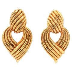 Vintage Henry Dunay Hammered Yellow Gold Door-Knocker Earclips
