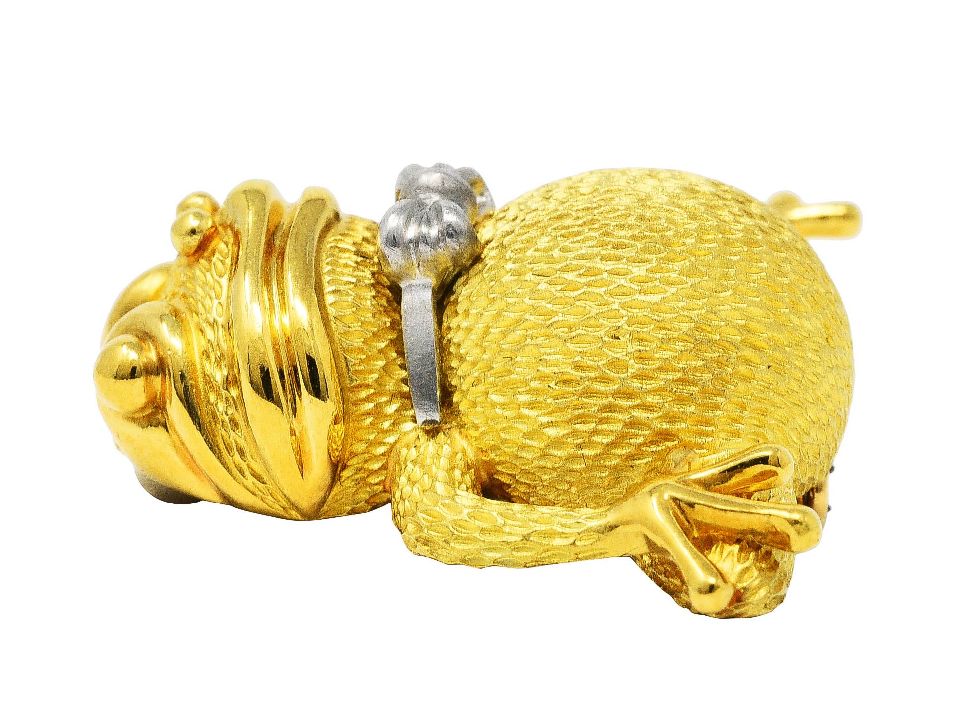 Vintage Henry Dunay Platinum 18 Karat Yellow Gold Frog Brooch 2