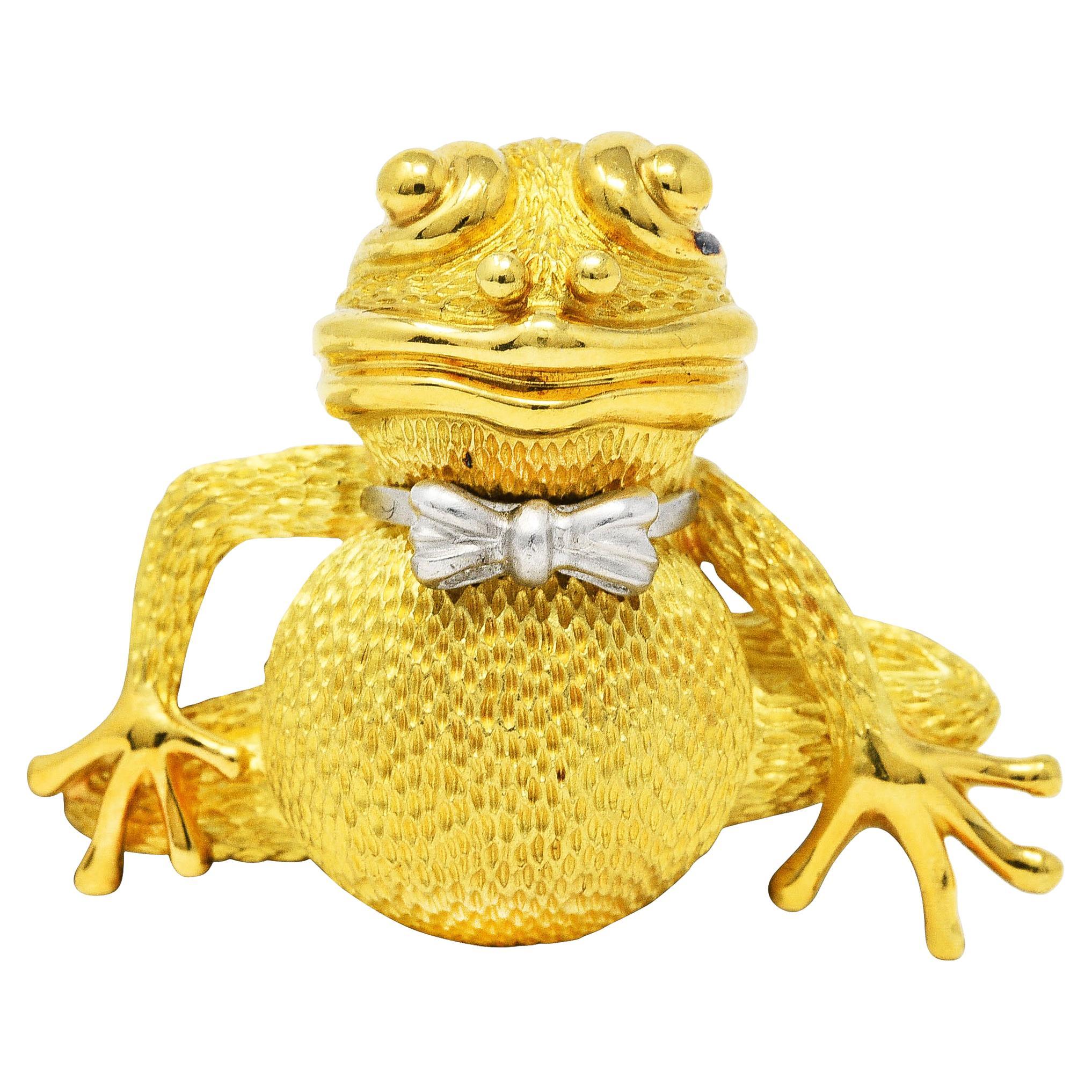 Vintage Henry Dunay Platinum 18 Karat Yellow Gold Frog Brooch