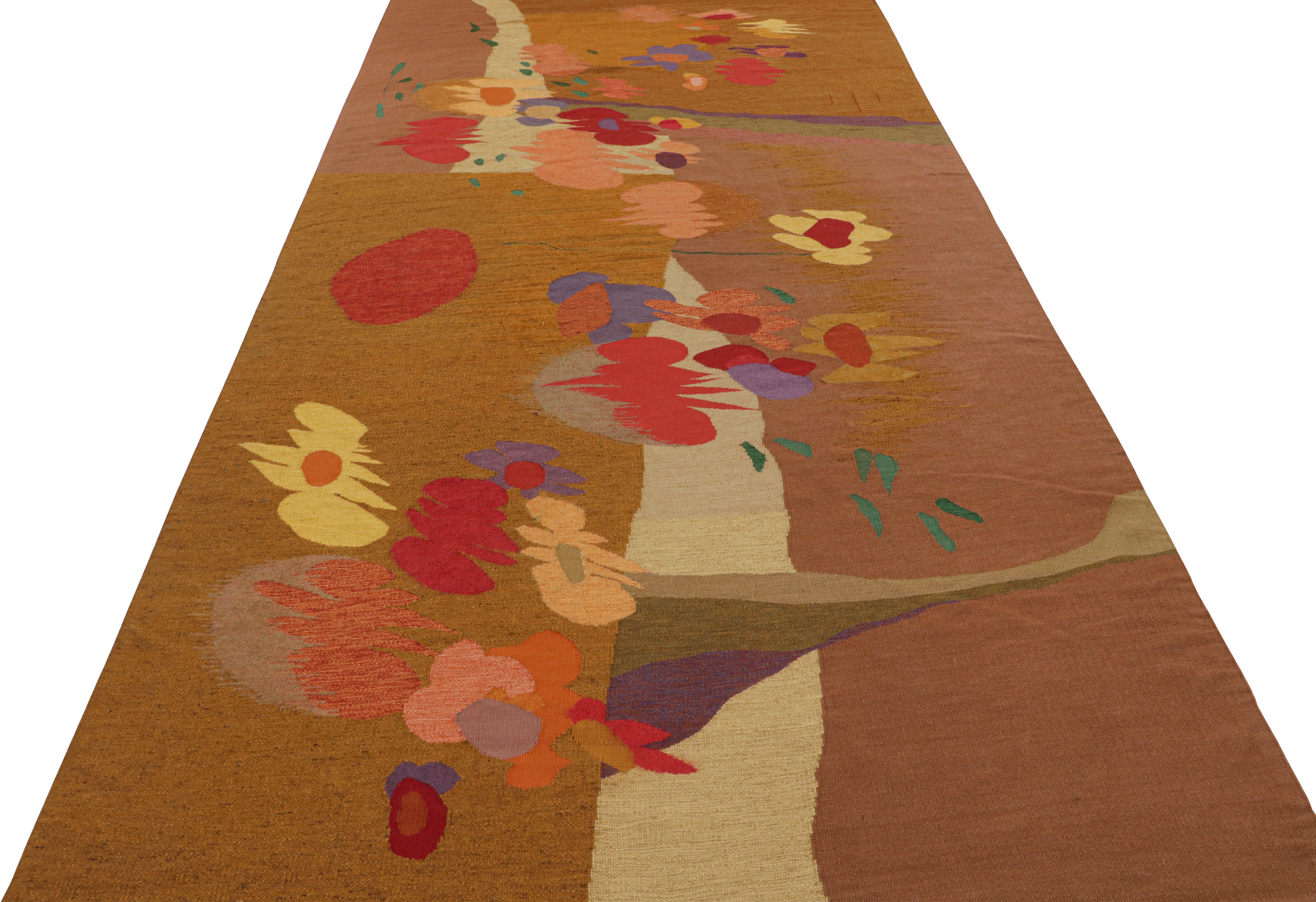 American Vintage Henry Easterwood Tapestry Runner in Brown with Florals, from Rug & Kilim For Sale