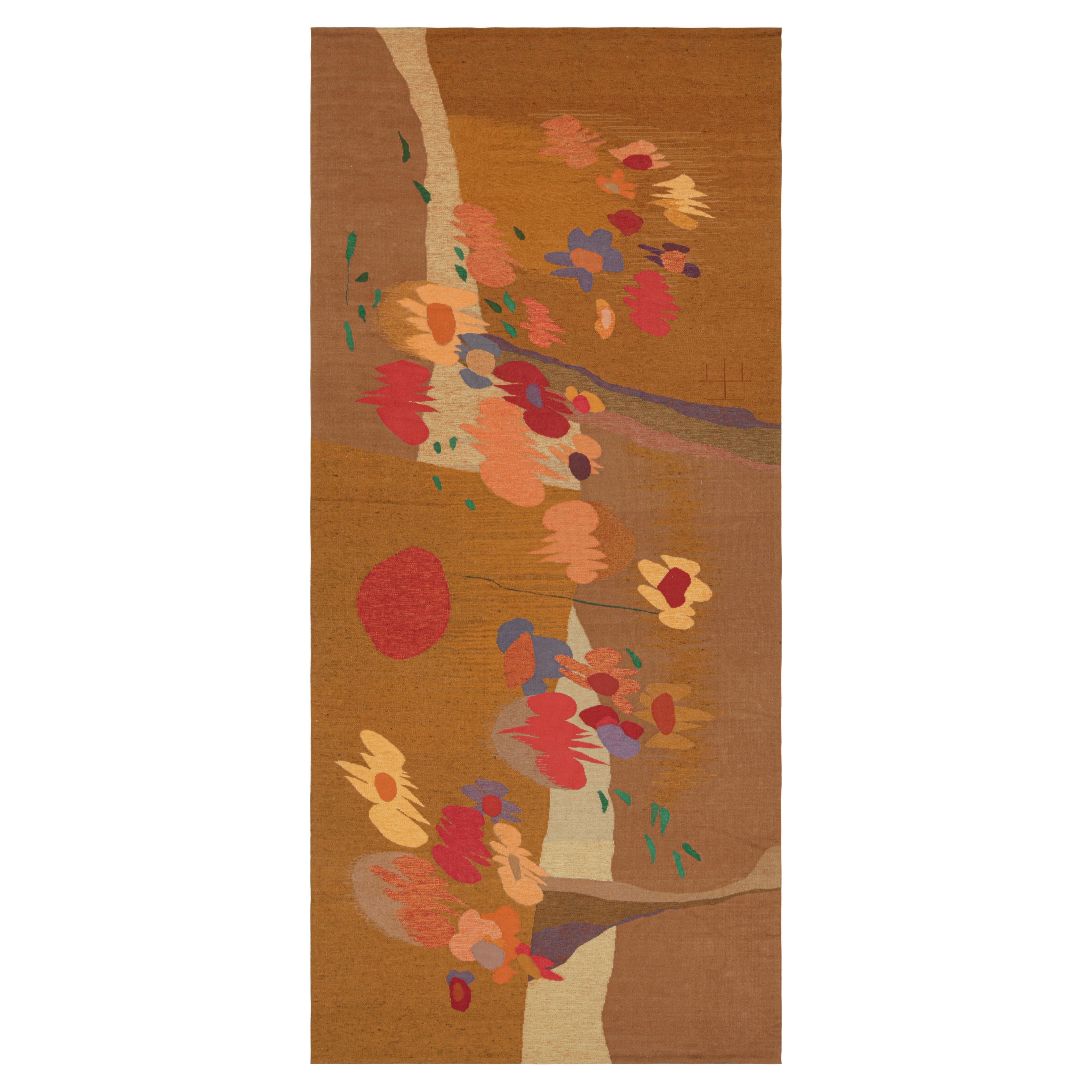 Vintage Henry Easterwood Tapestry Runner in Brown with Florals, from Rug & Kilim For Sale