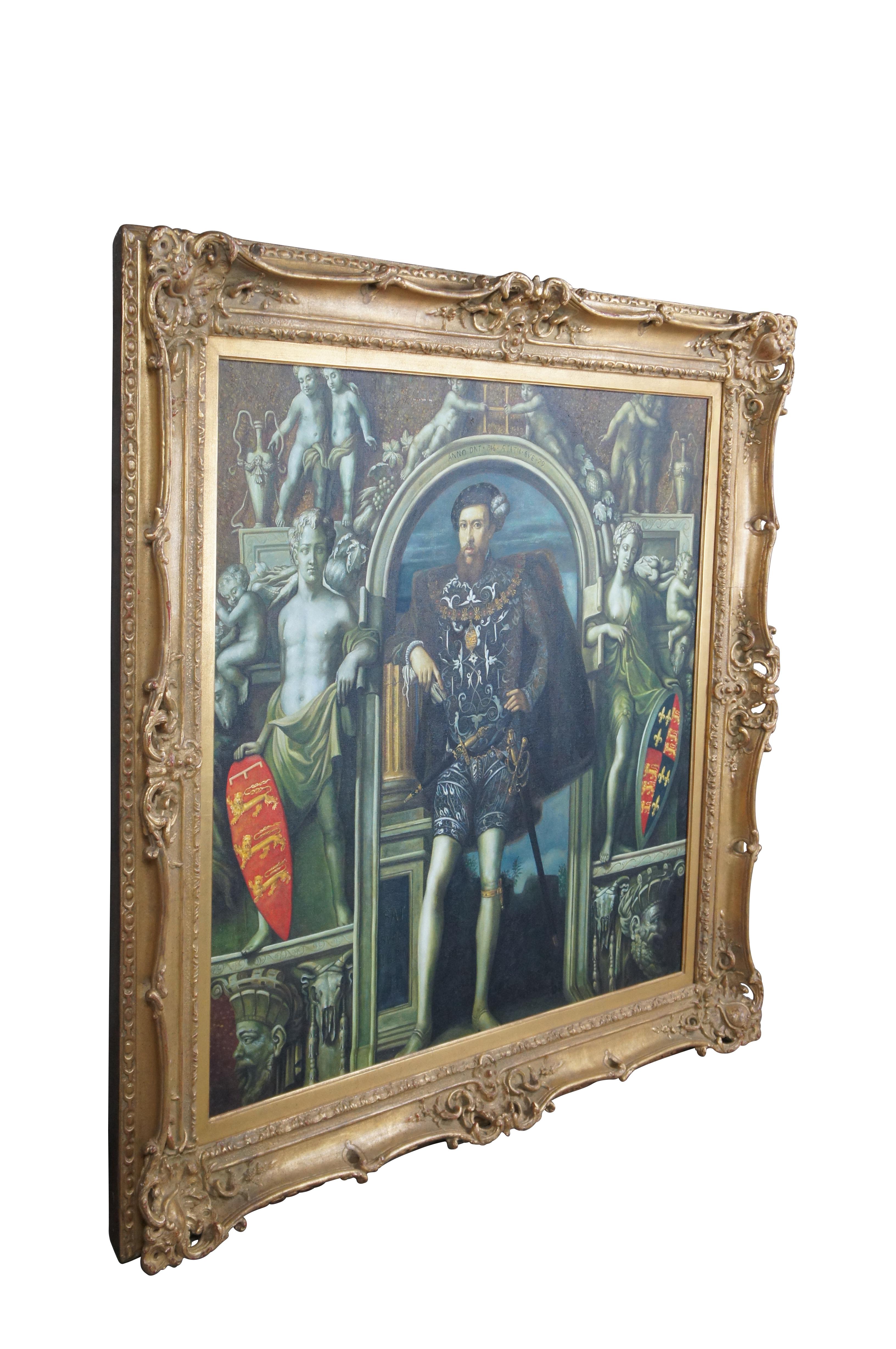 Elizabethan Vintage Henry Howard Earl of Surrey Portrait Gullim Scrotes Oil Painting Framed