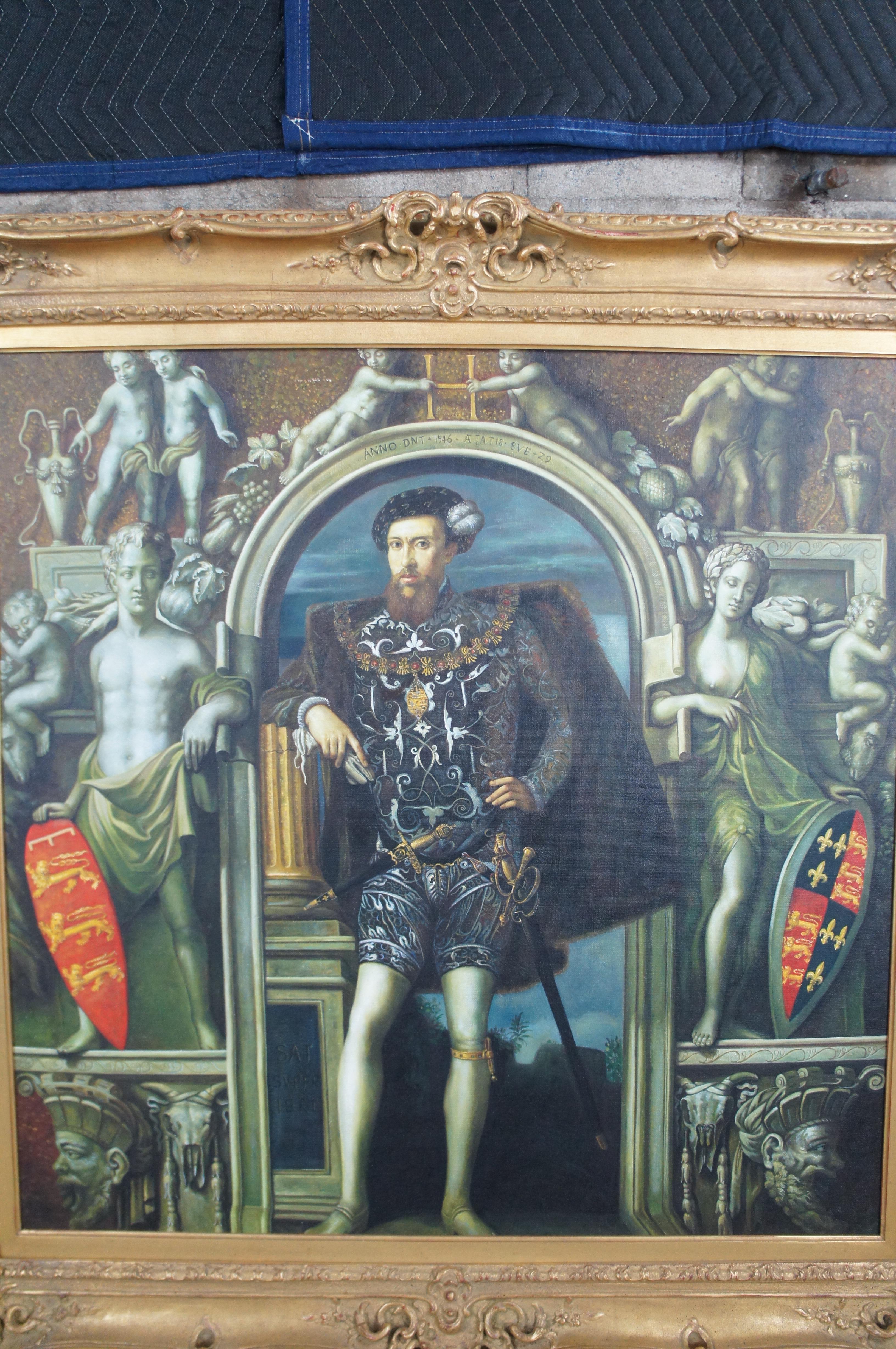 Vintage Henry Howard Earl of Surrey Portrait Gullim Scrotes Oil Painting Framed In Good Condition In Dayton, OH