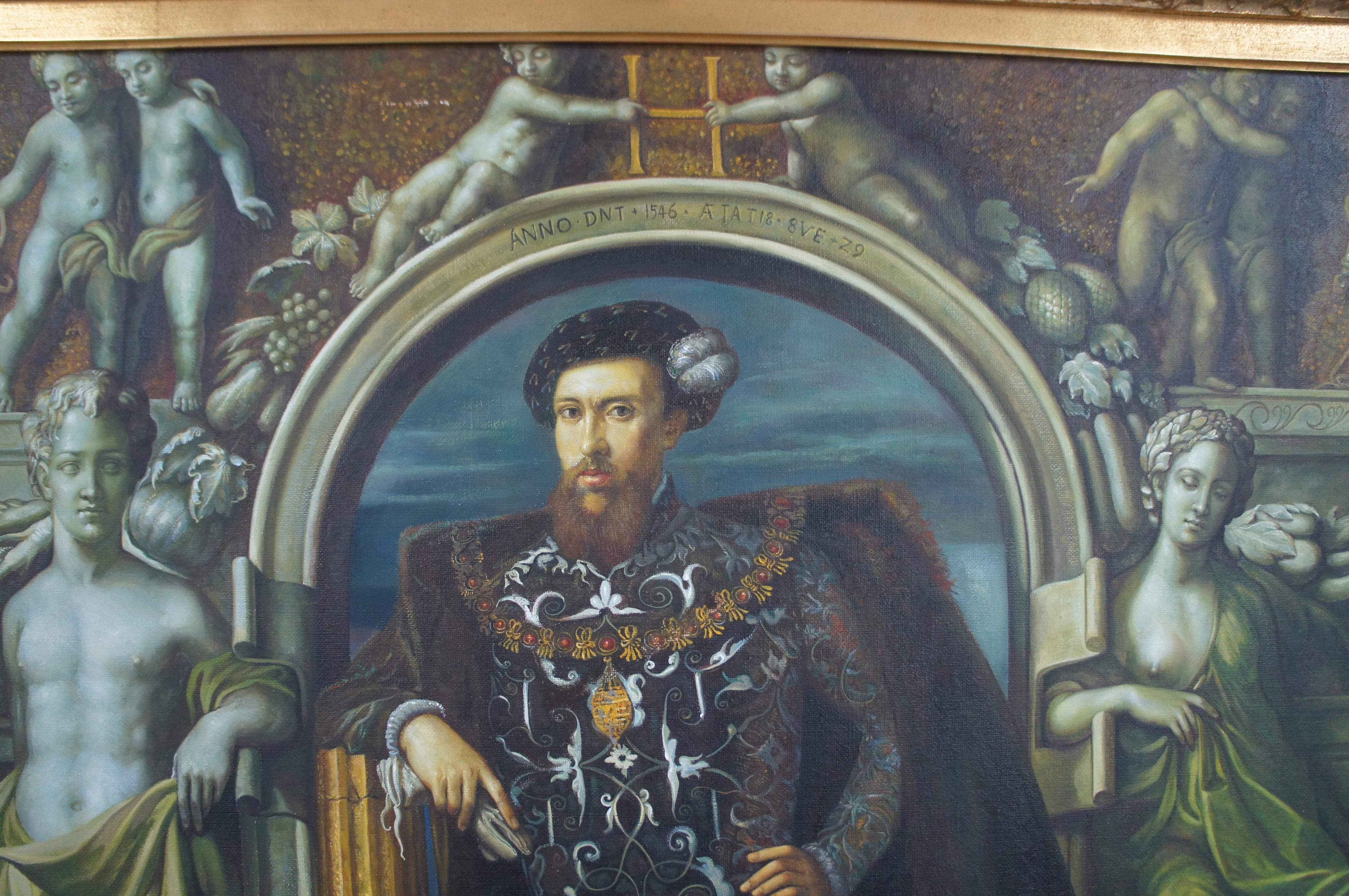 20th Century Vintage Henry Howard Earl of Surrey Portrait Gullim Scrotes Oil Painting Framed