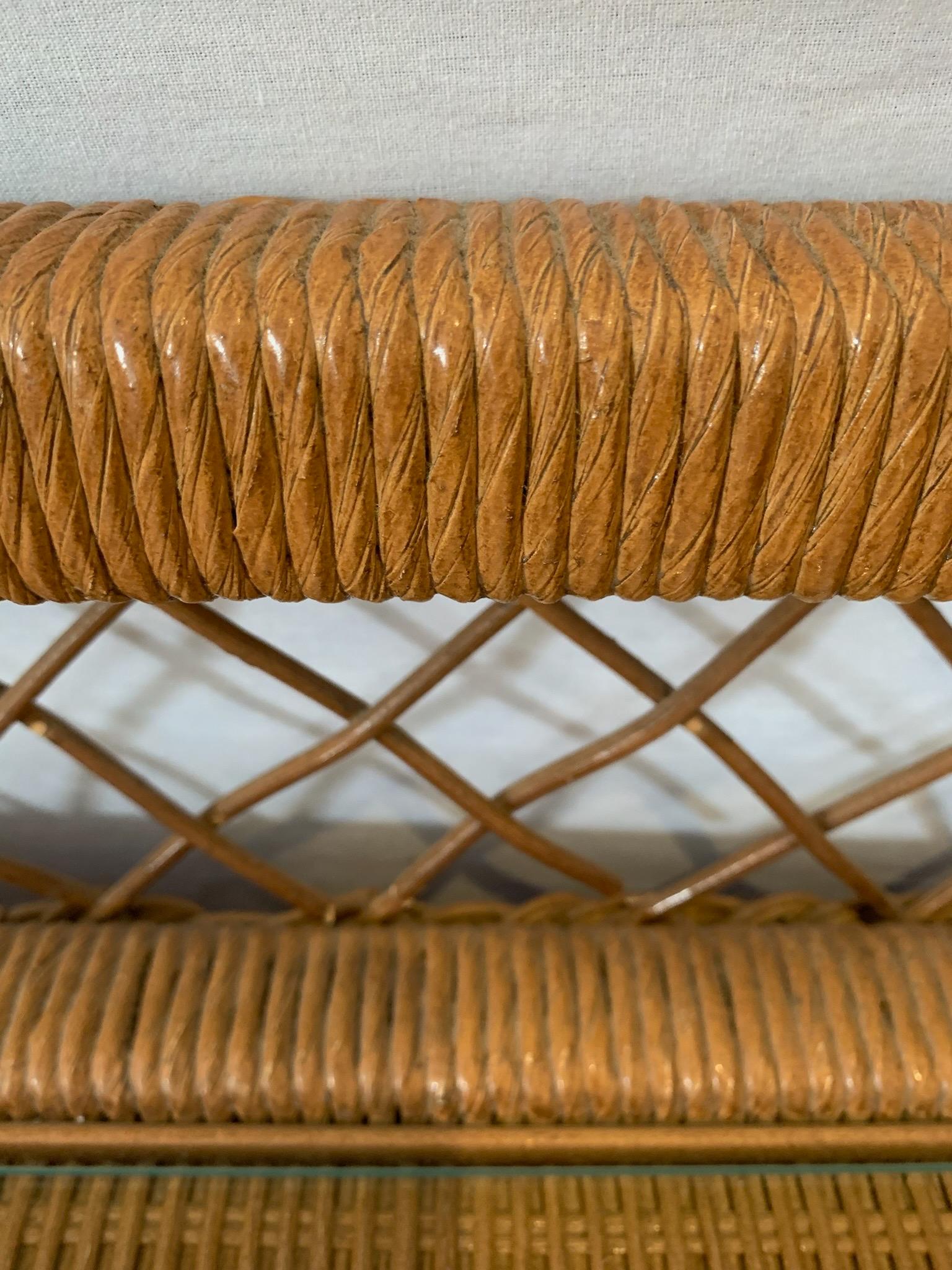 Mid-Century Modern Vintage Henry Link Natural Rattan Wicker Rolling Bar Cart Console Table