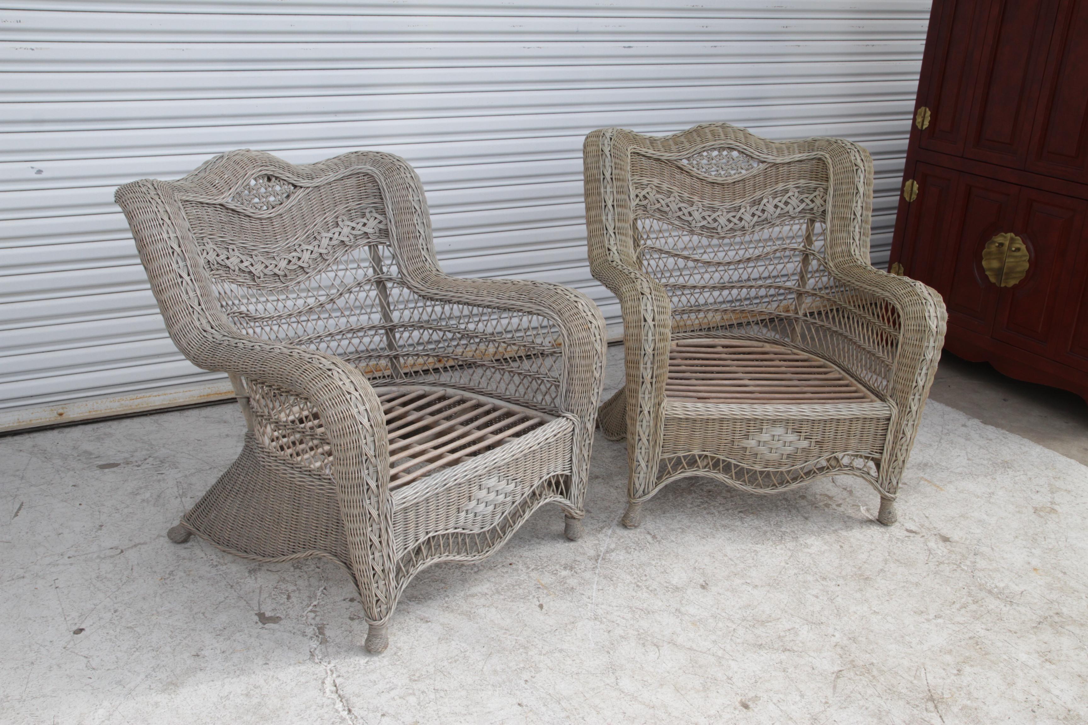 Sillas de salón de mimbre estilo Henry Link vintage (Juego de 3) siglo XX en venta