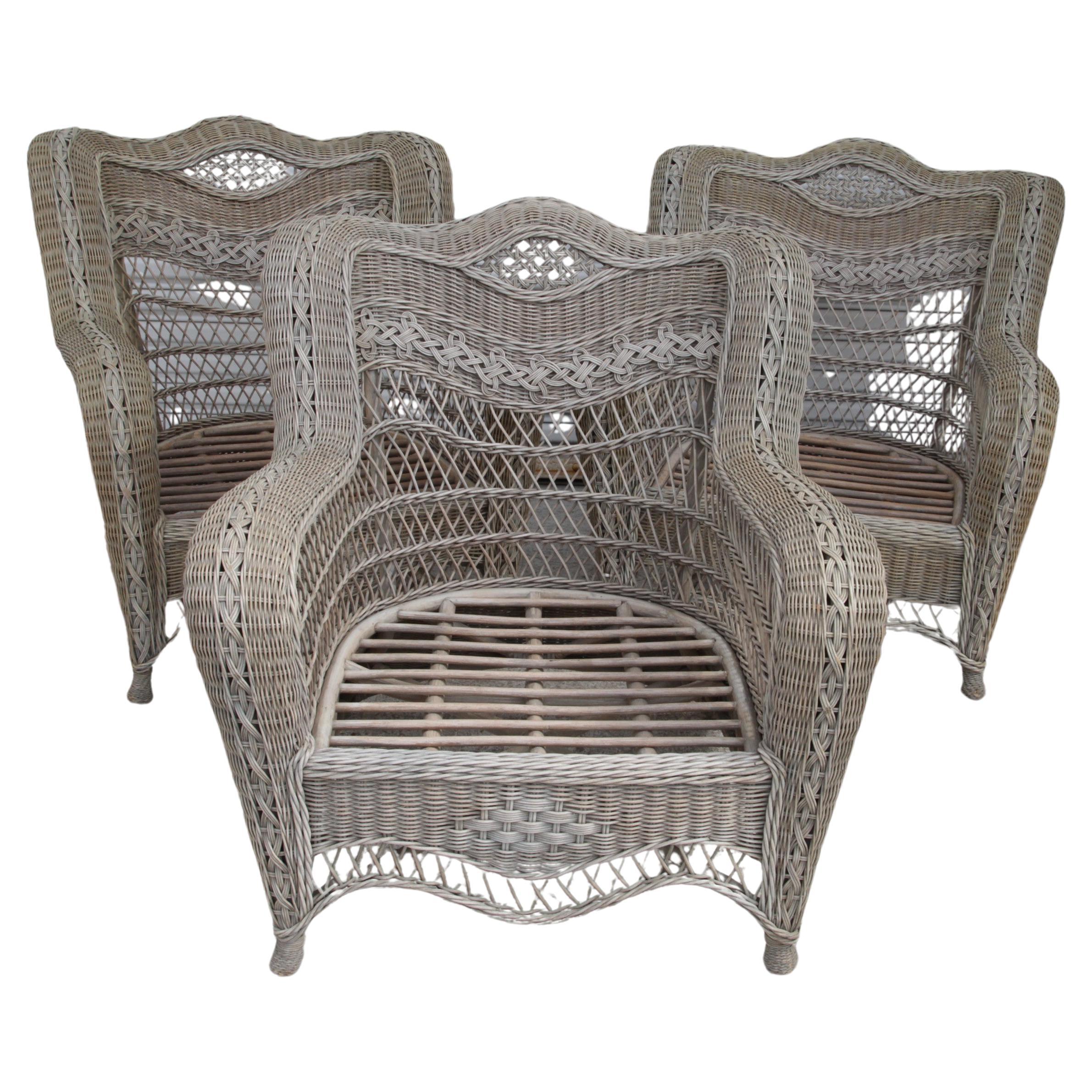 Vintage Henry Link Style Wicker Lounge Chairs (Set of 3)