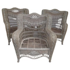 Vintage Henry Link Style Wicker Lounge Chairs (Set of 3)
