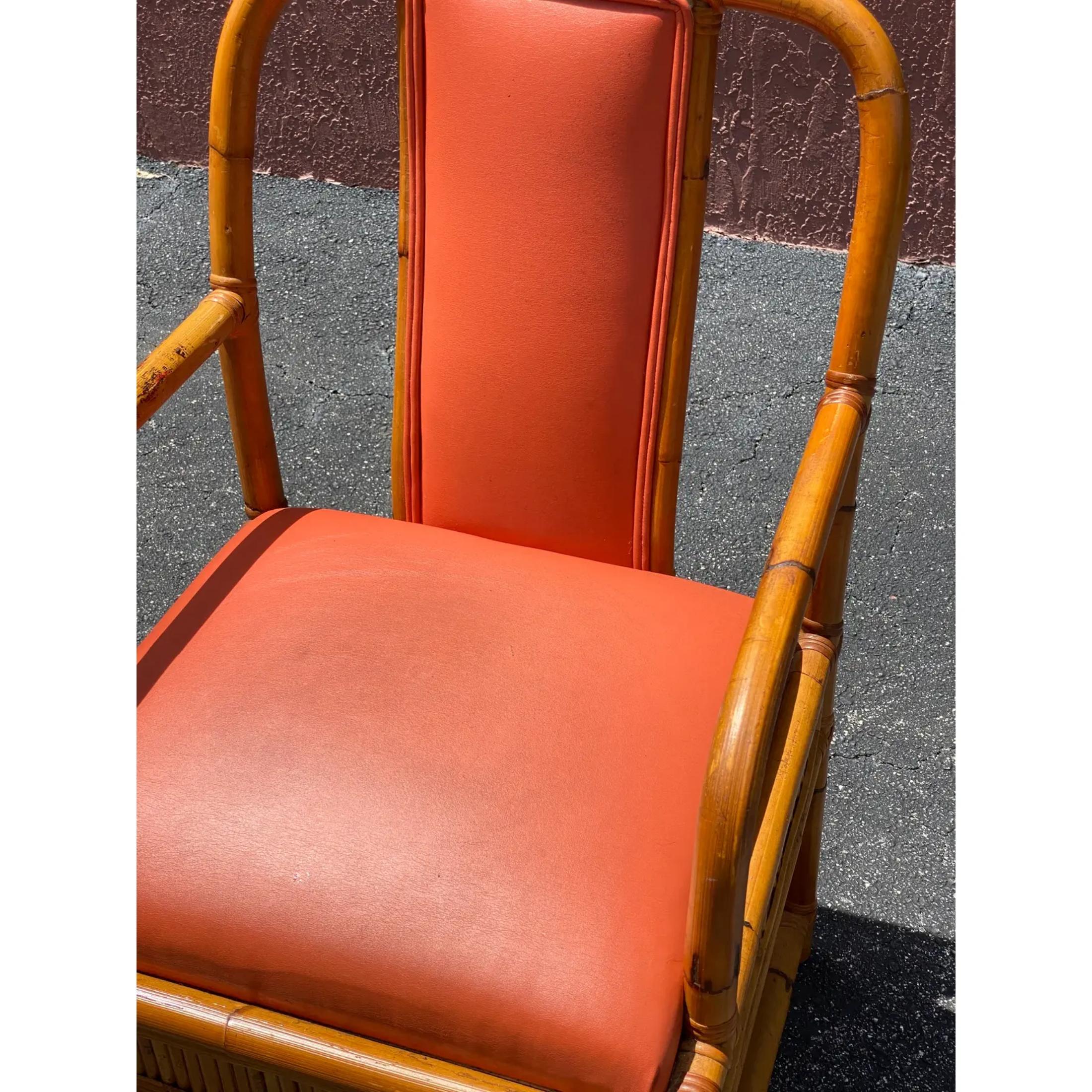 Bohemian Vintage Henry Olko Bamboo and Leather Arm Chair For Sale