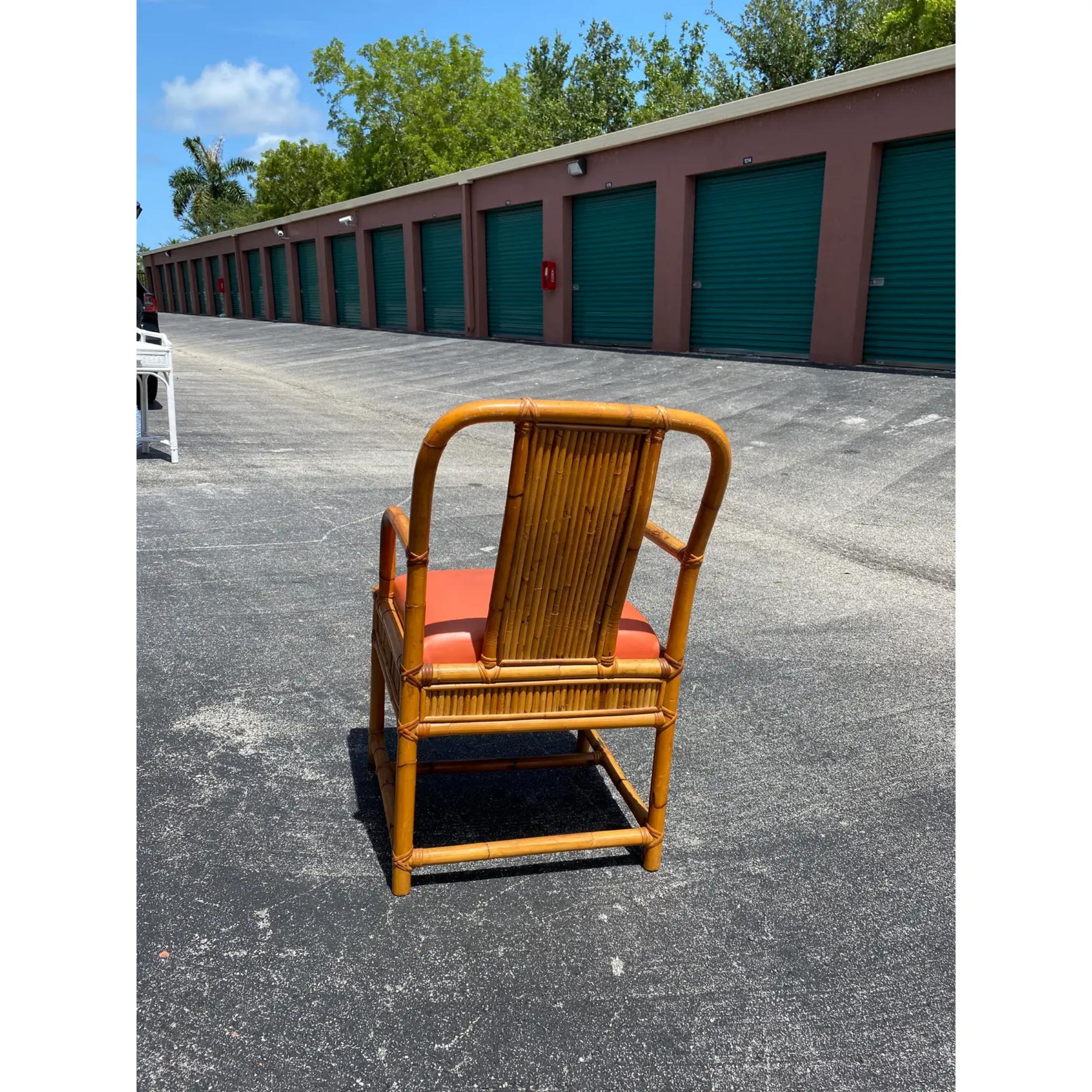 Vintage Henry Olko Bamboo and Leather Arm Chair In Good Condition For Sale In west palm beach, FL