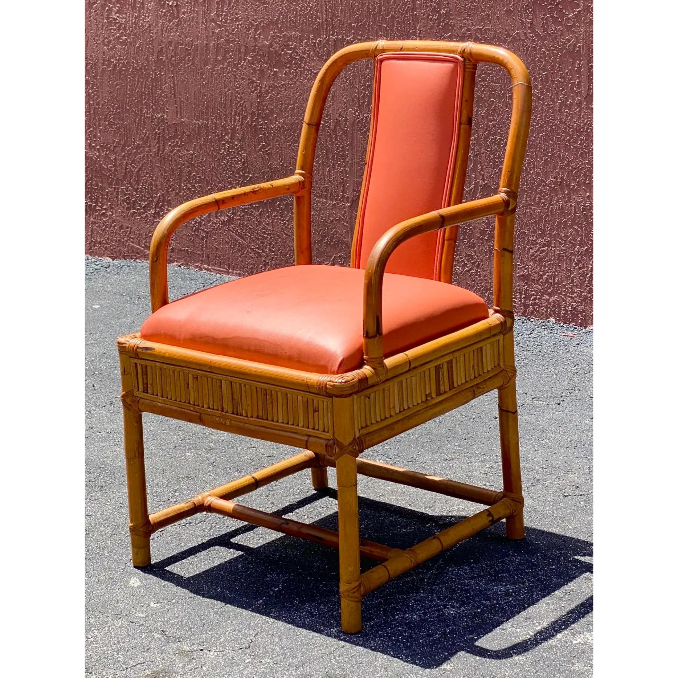 20th Century Vintage Henry Olko Bamboo and Leather Arm Chair For Sale