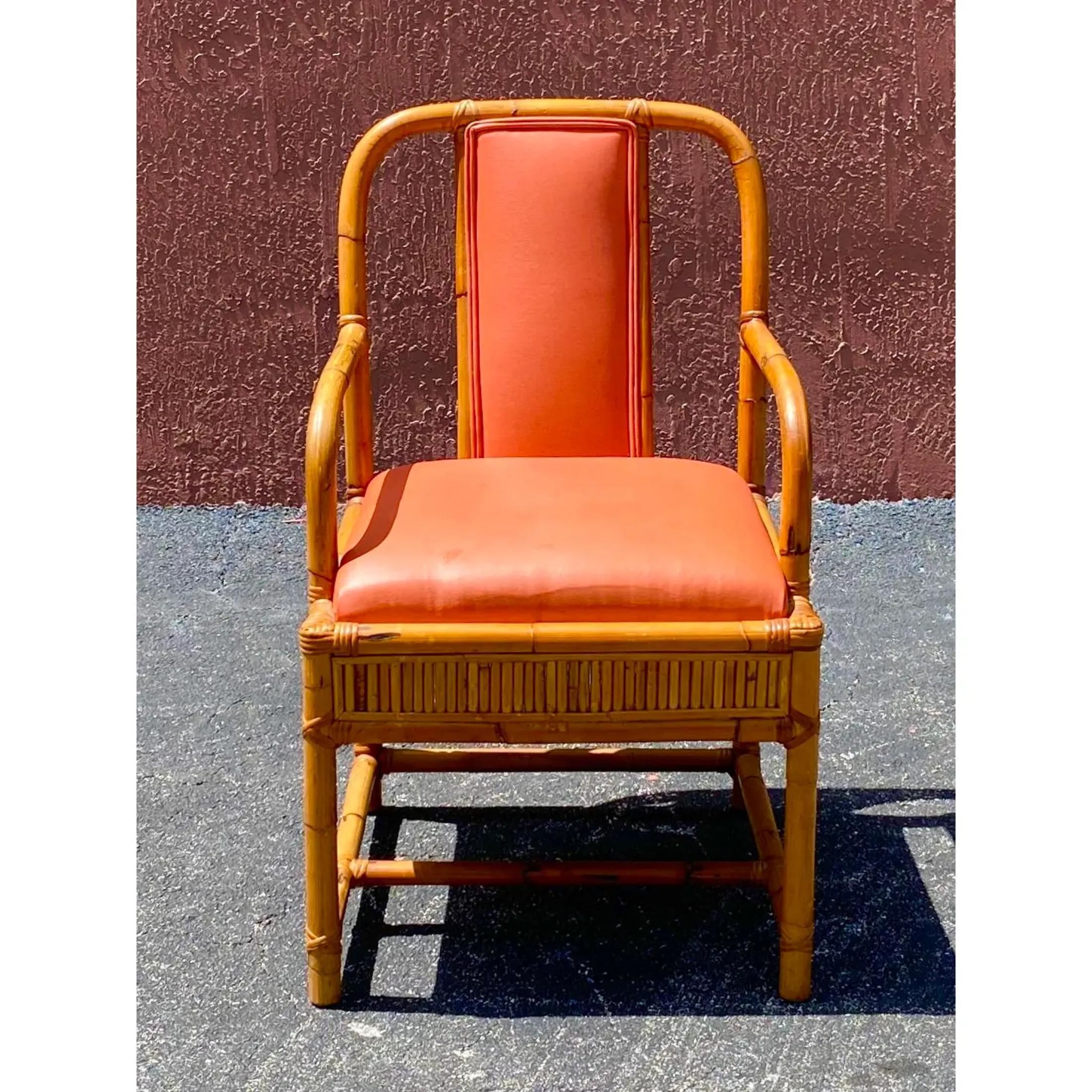 Vintage Henry Olko Bamboo and Leather Arm Chair For Sale 2