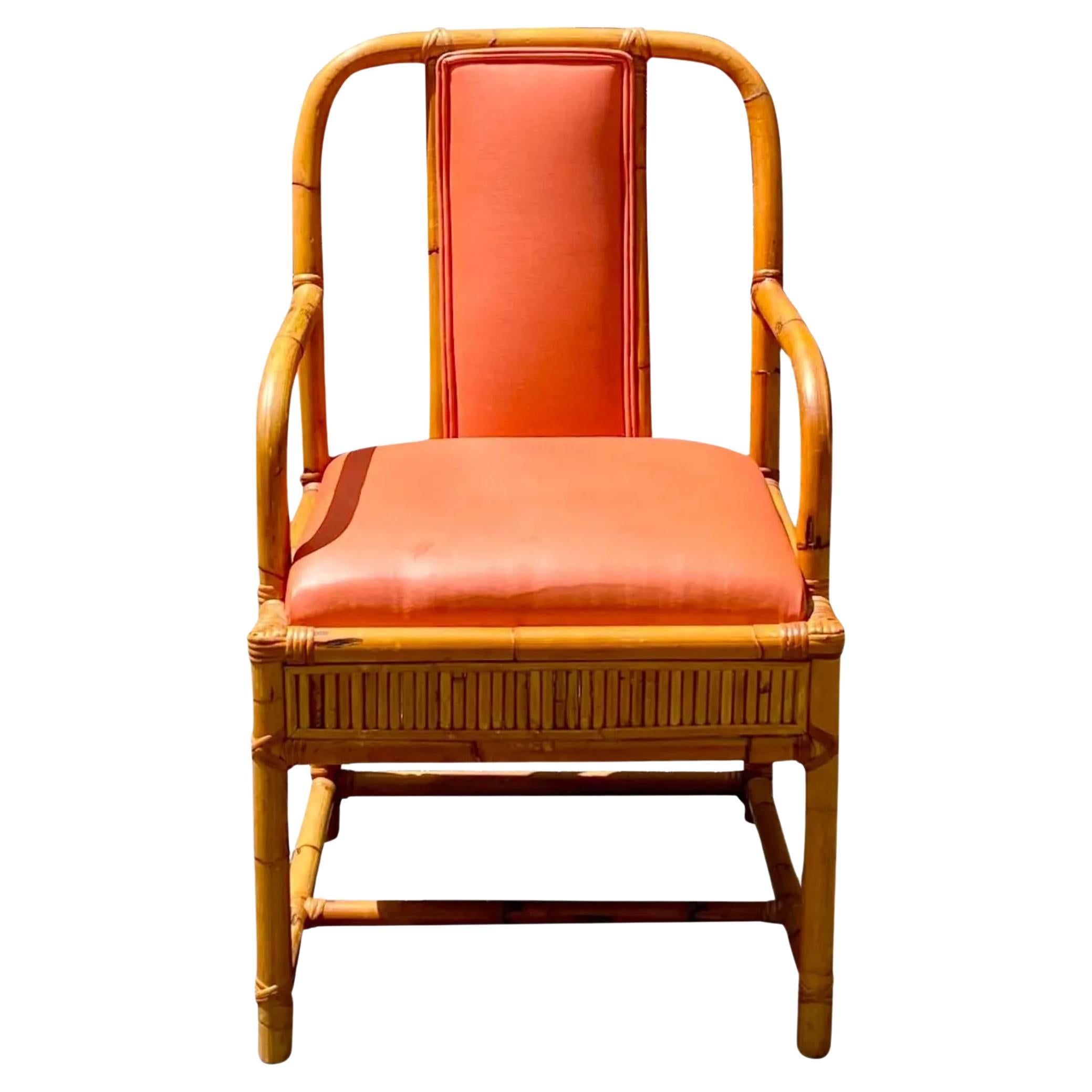 Vintage Henry Olko Bamboo and Leather Arm Chair For Sale