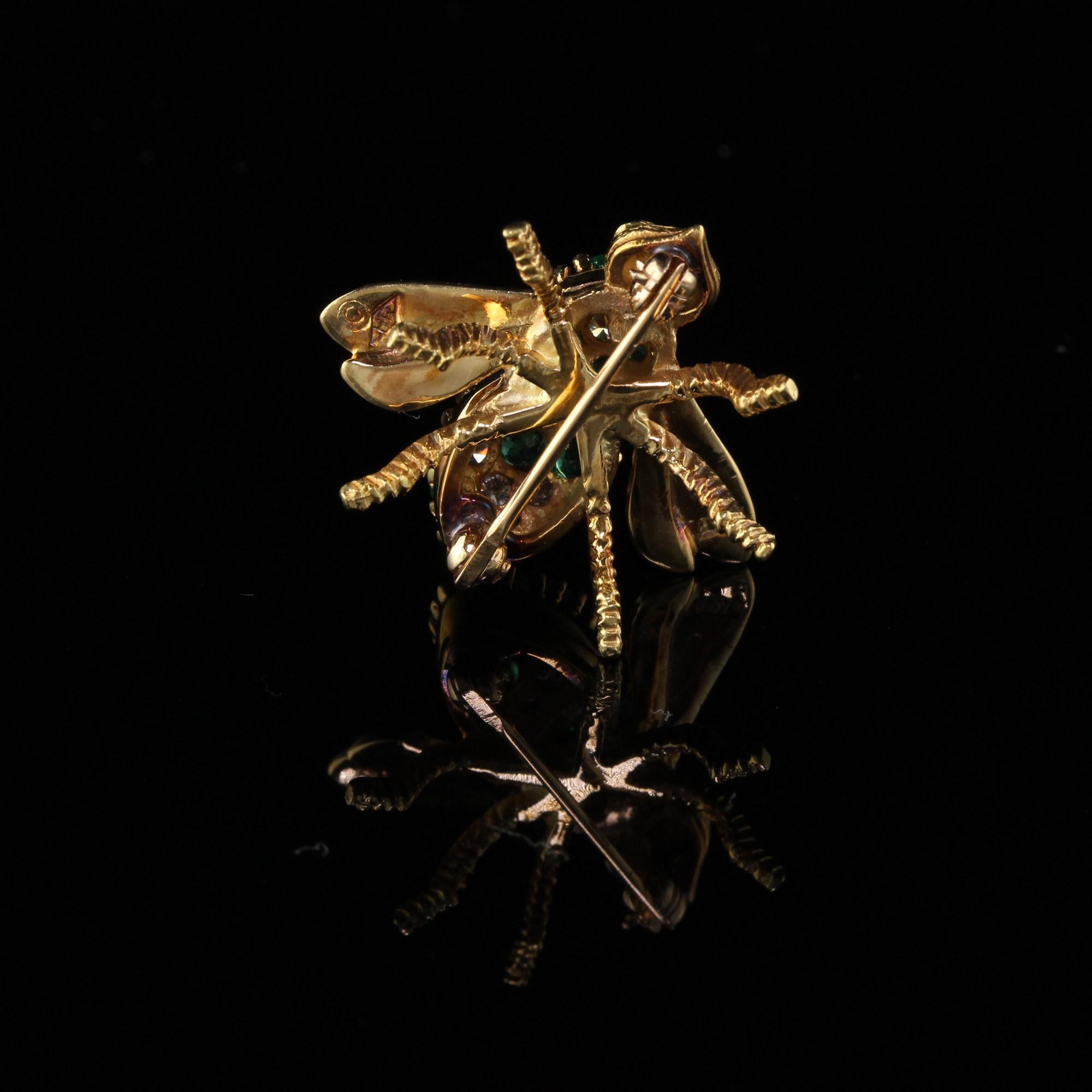 Vintage Henry Rosenthal 18 Karat Yellow Gold Diamond Emerald and Ruby Bee Pin In Good Condition In Great Neck, NY
