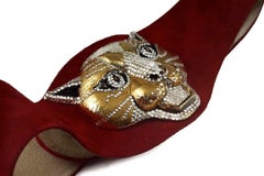 Vintage HENRYKS BIJOUX VIENNE Jewelled Leopard Head Red Suede Wide Belt