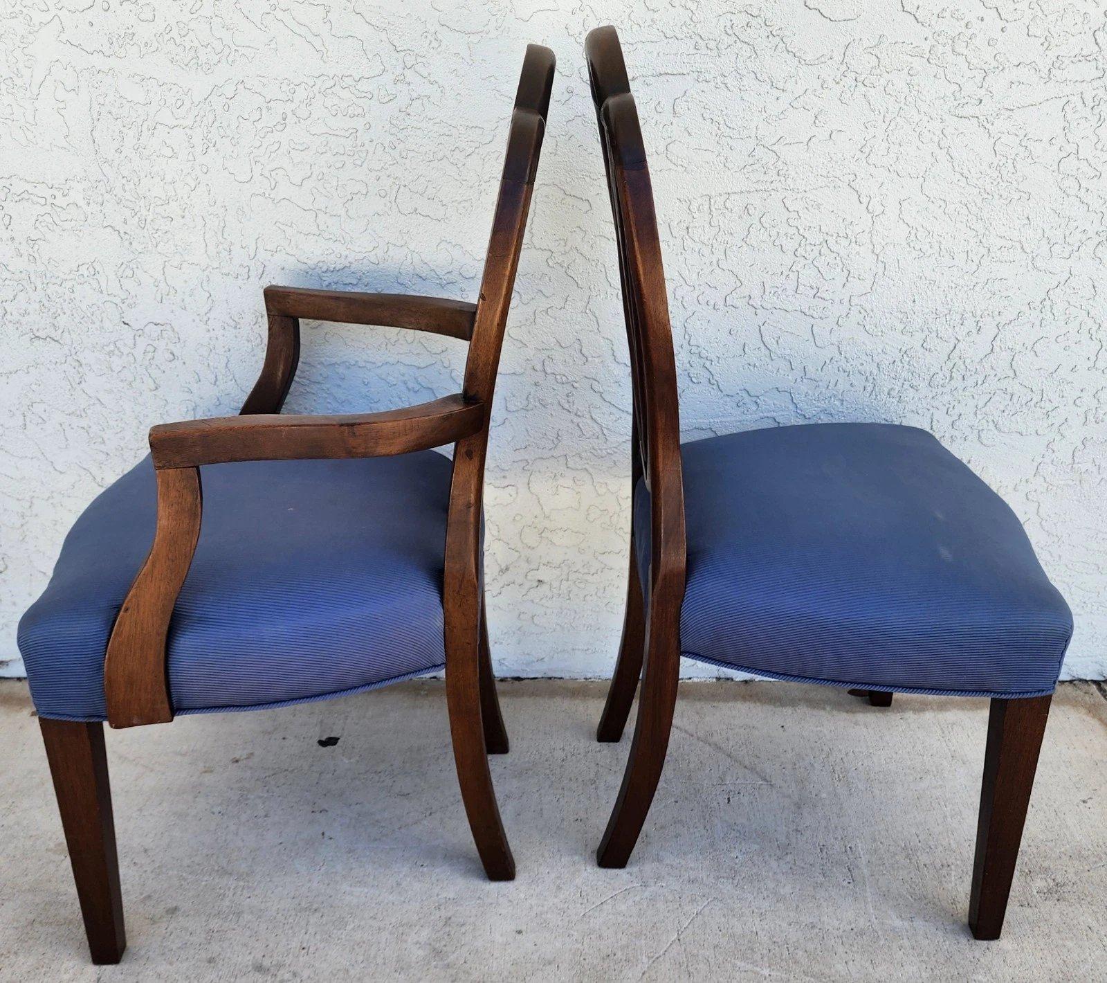 Cotton Vintage Hepplewhite Dining Chairs Set of 6 For Sale
