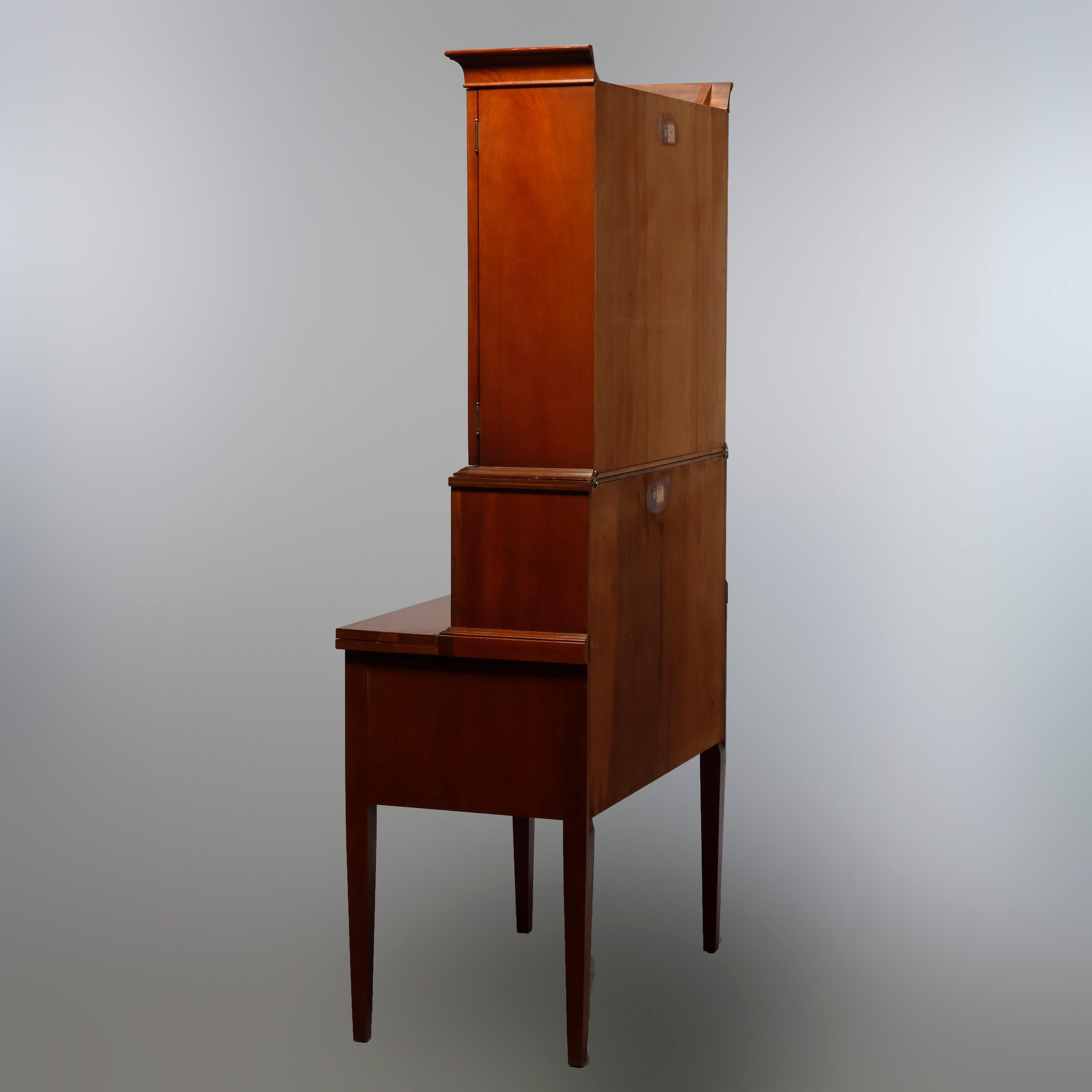 Vintage Hepplewhite Style Maddox Mahogany Tambour Secretary Desk, Circa 1930 1