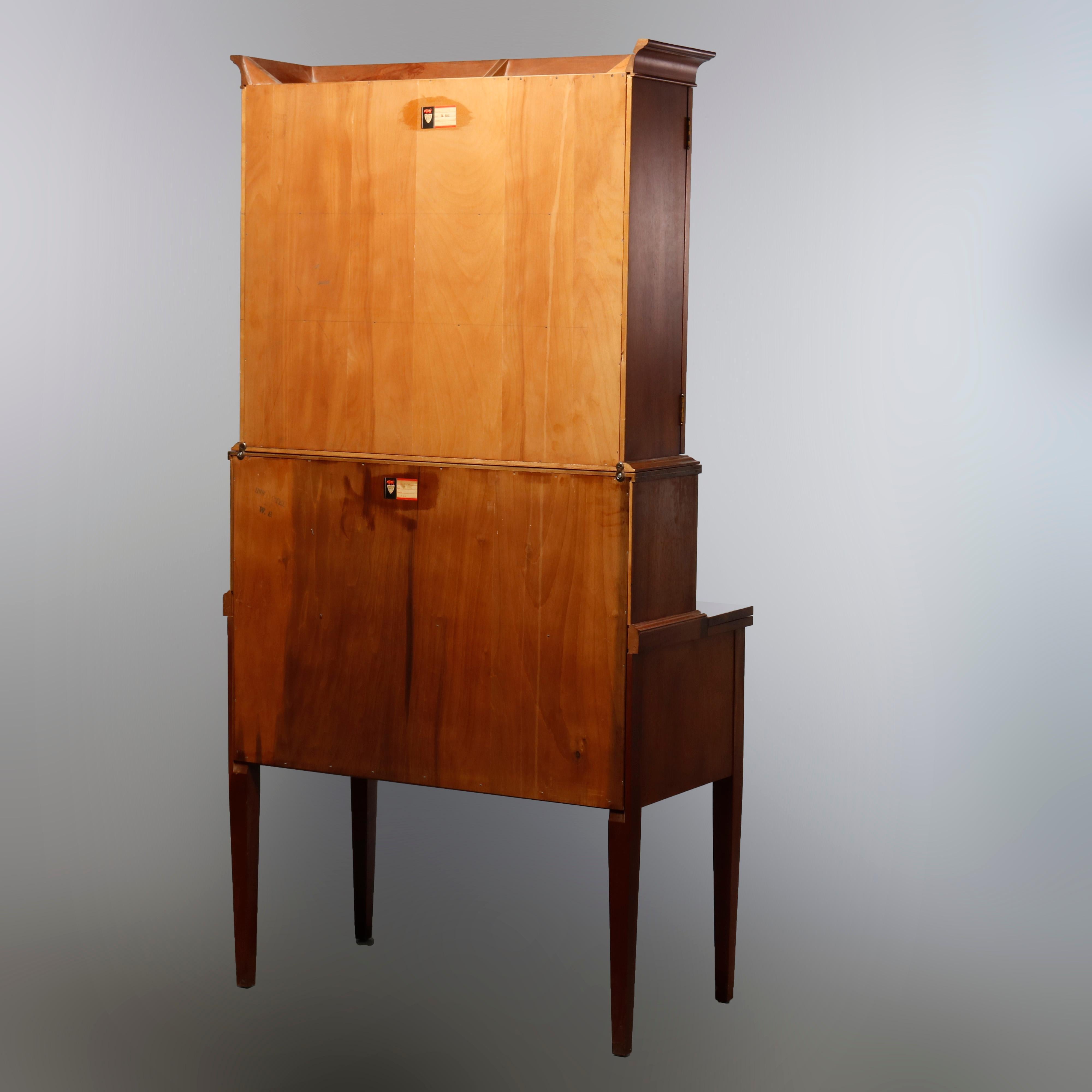 Vintage Hepplewhite Style Maddox Mahogany Tambour Secretary Desk, Circa 1930 2
