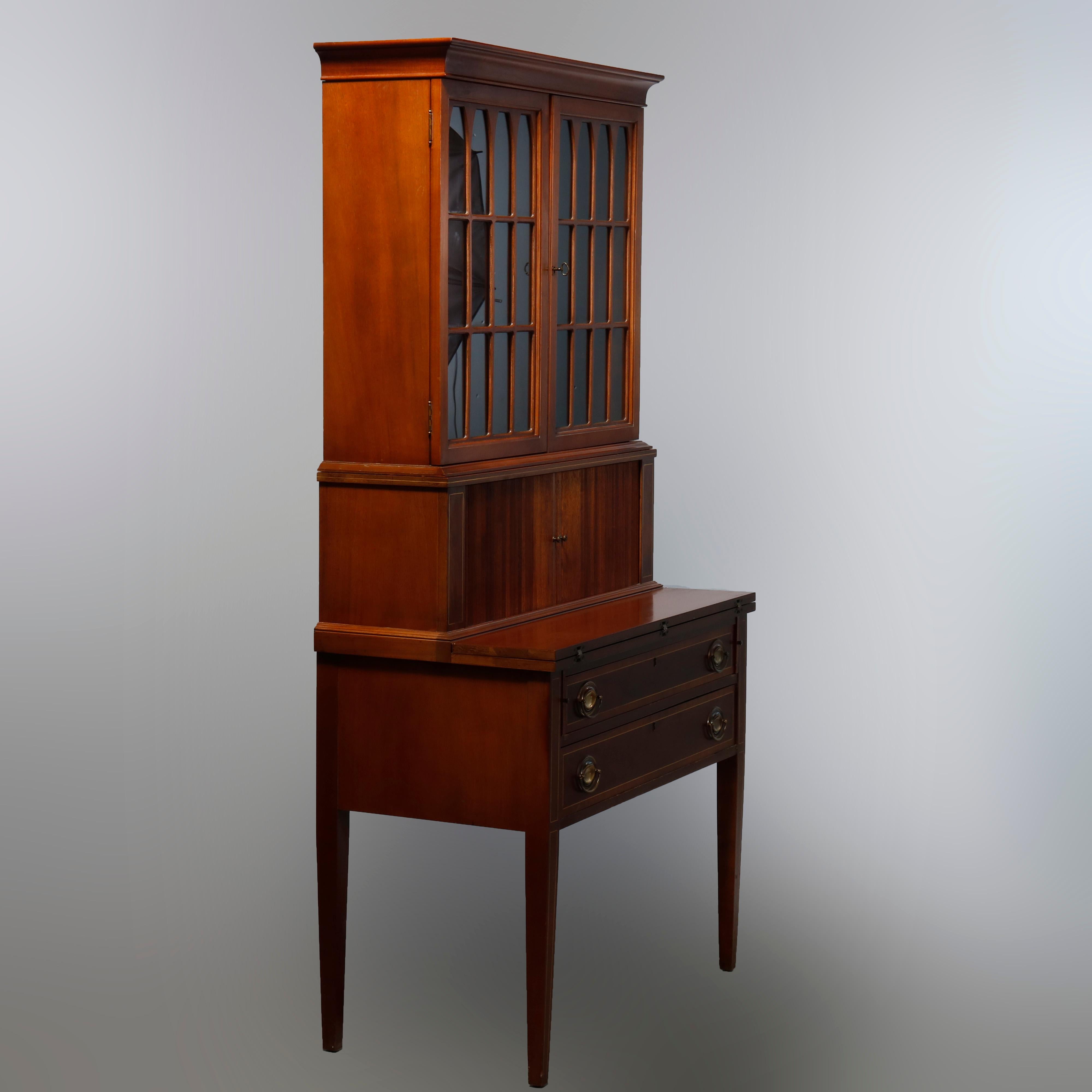 Vintage Hepplewhite Style Maddox Mahogany Tambour Secretary Desk, Circa 1930 3