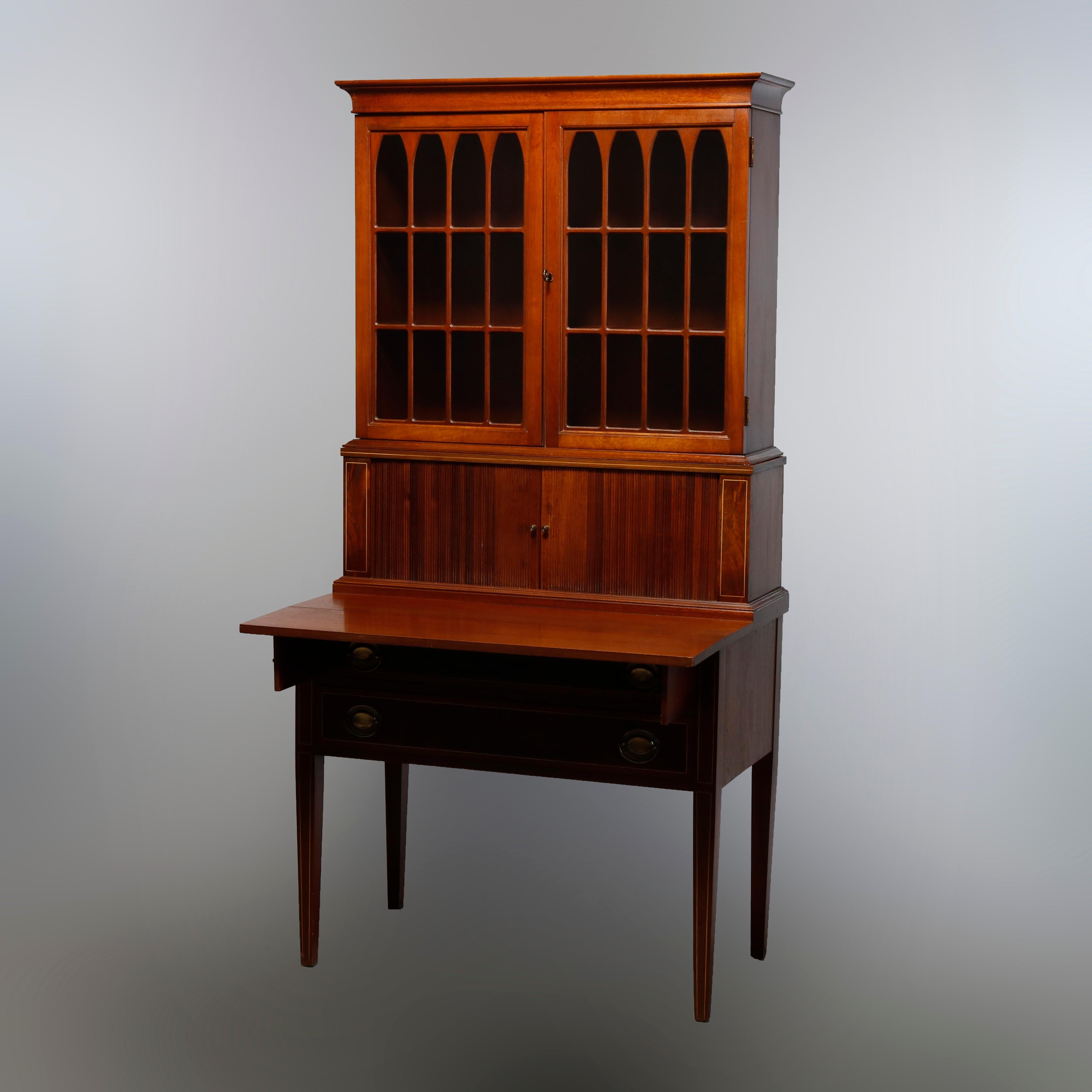 Vintage Hepplewhite Style Maddox Mahogany Tambour Secretary Desk, Circa 1930 4