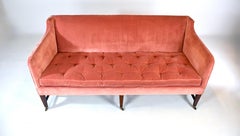 Vintage Hepplewhite Velvet Sofa on Brass Casters
