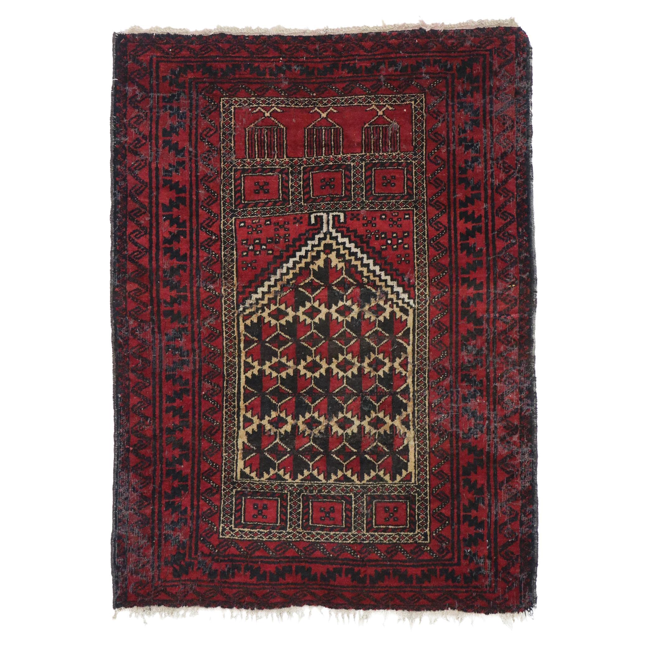 Vintage Herat Persian Baluch Prayer Rug For Sale