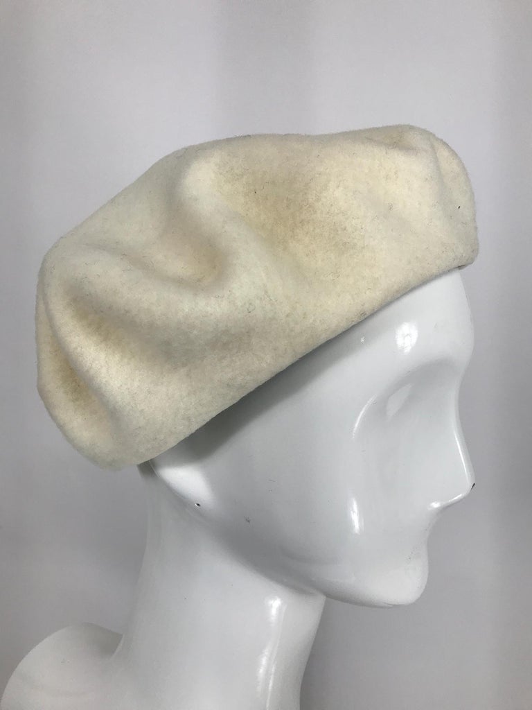 Vintage Herbert Johnson London Off White Wool Beret 1970s For Sale at