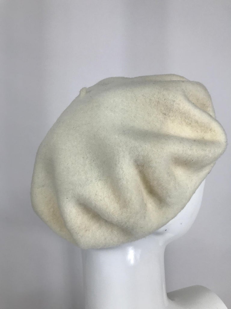 Vintage Herbert Johnson London Off White Wool Beret 1970s For Sale at