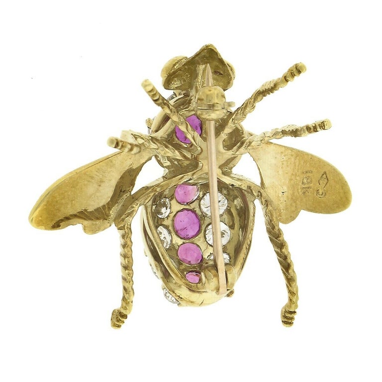 Vintage Herbert Rosenthal 18K Gold 2.35ct Ruby Diamond Fly Bee Insect ...