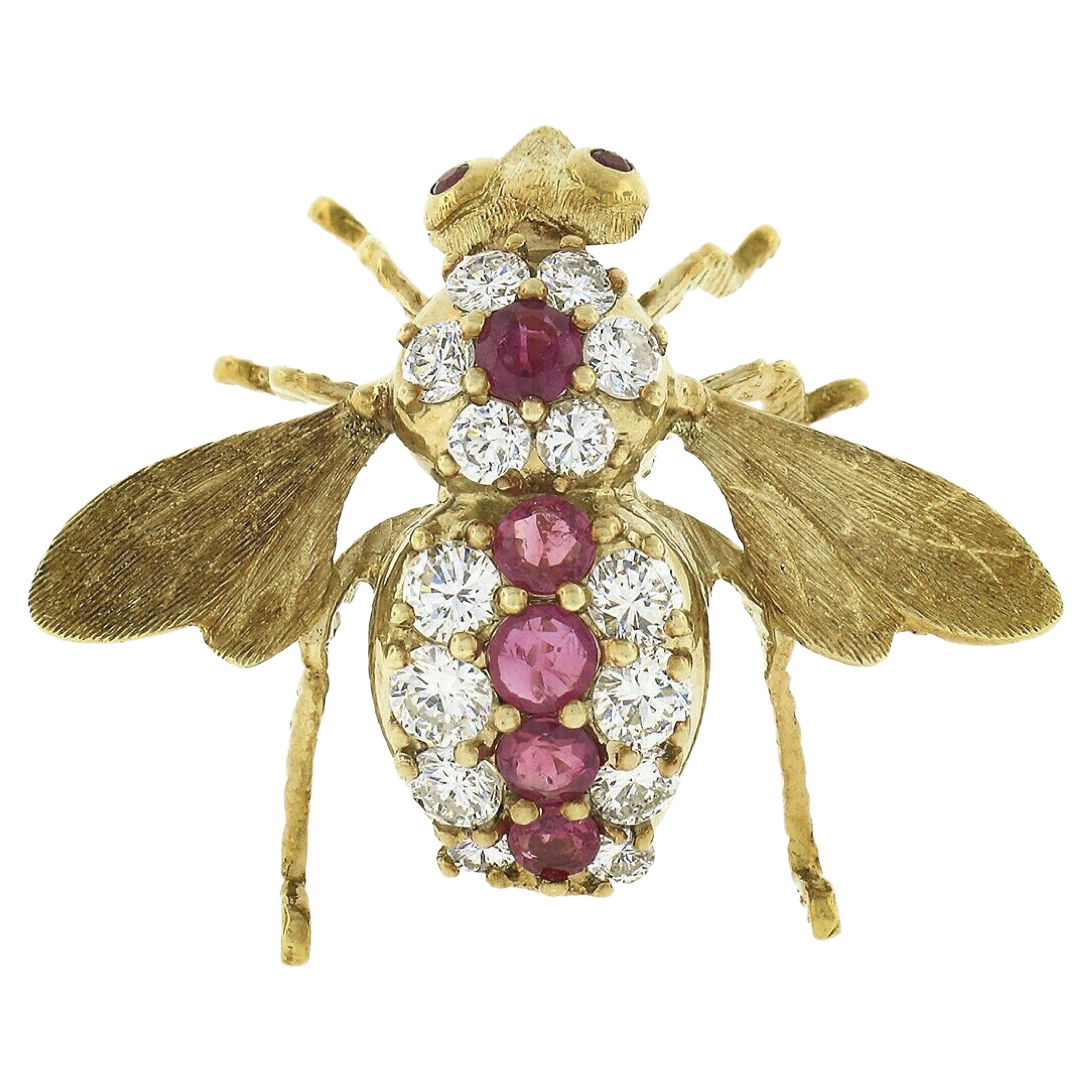 Vintage Herbert Rosenthal 18K Gold 2.35ct Ruby Diamond Fly Bee Insect Pin Brooch
