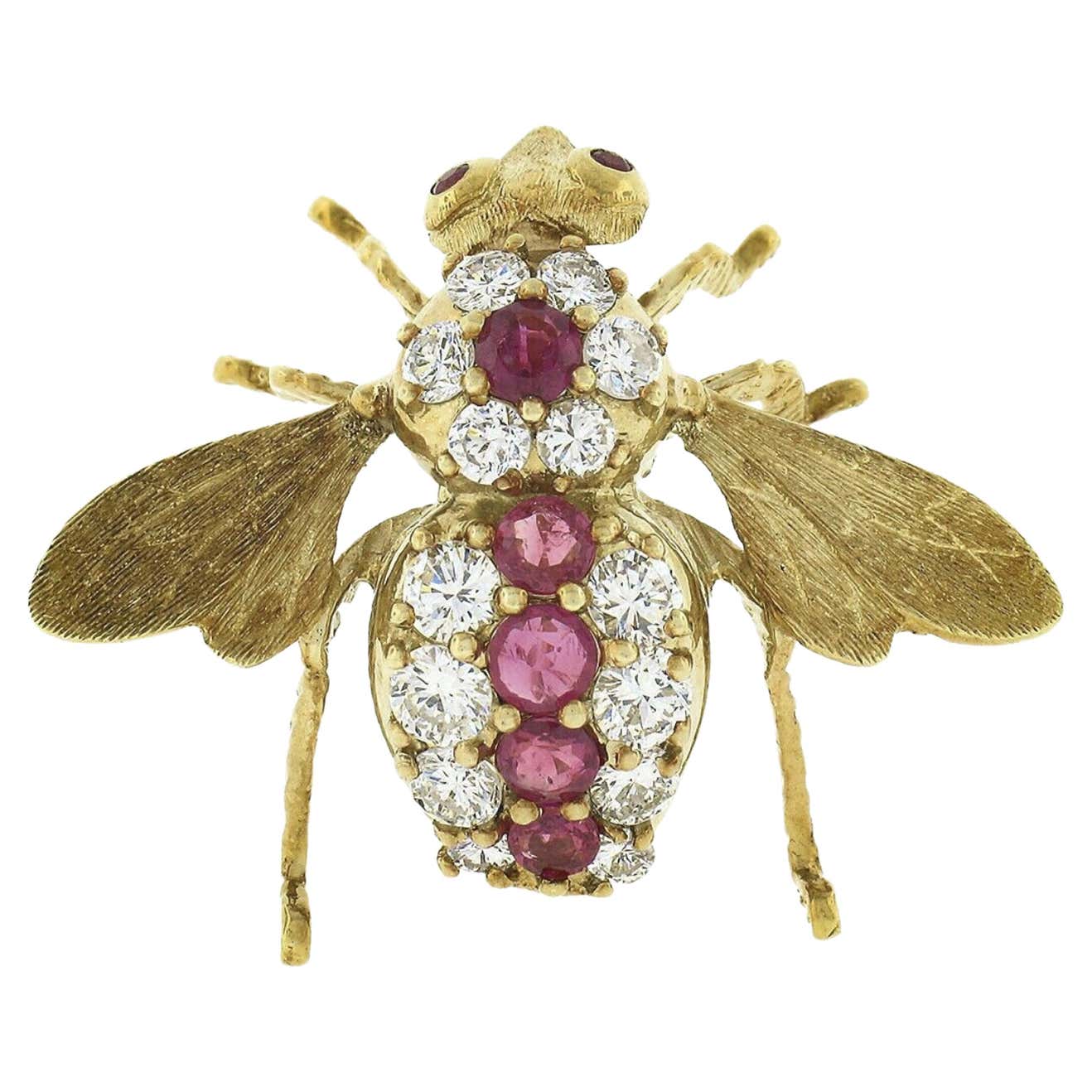 Vintage Herbert Rosenthal 18K Gold 2.35ct Ruby Diamond Fly Bee Insect ...