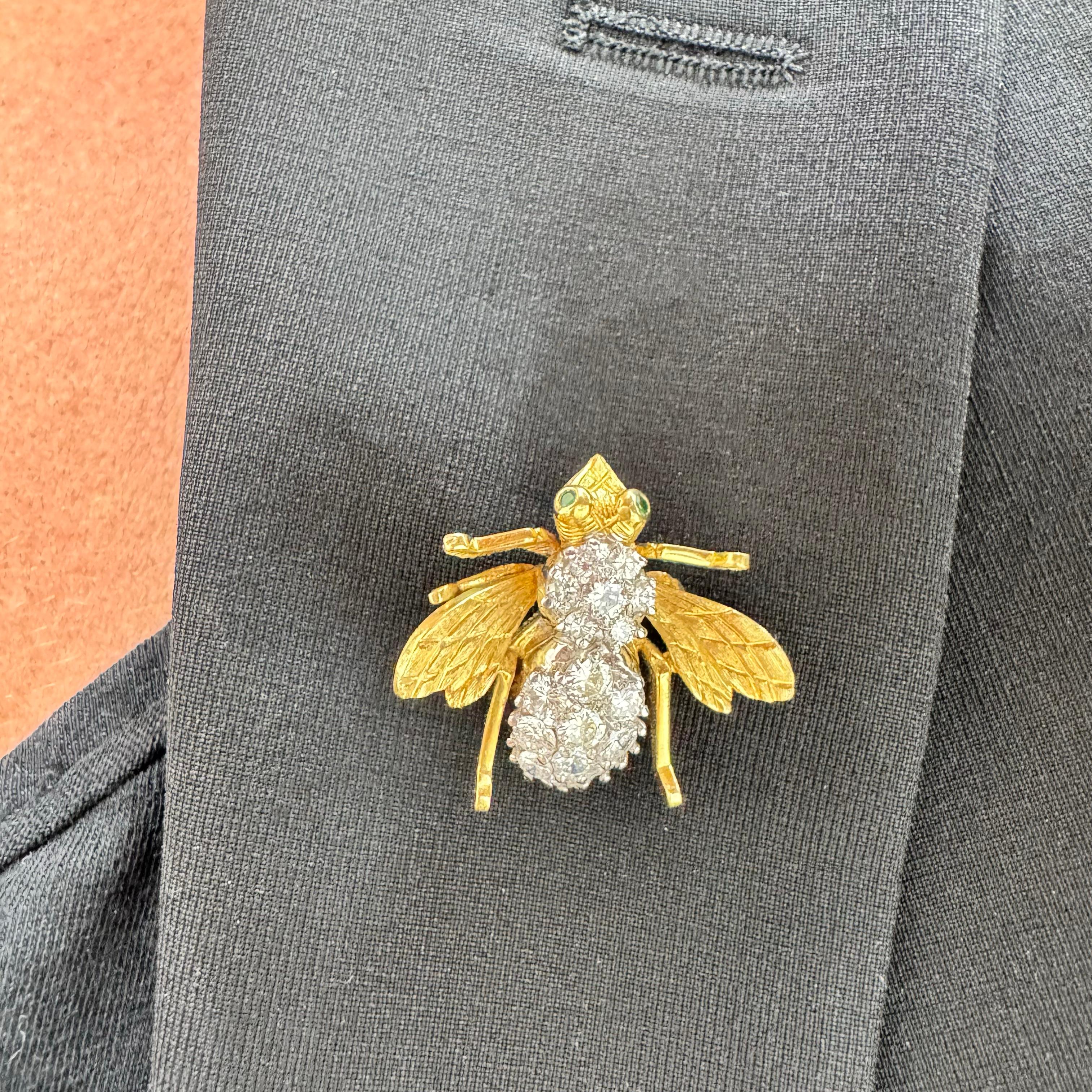 Vintage Herbert Rosenthal oro 18 carati 2,77ct diamante smeraldo grande Bumble Bee PIN in vendita 4
