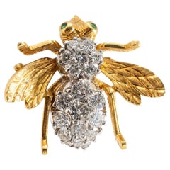 Vintage Herbert Rosenthal 18K Gold 2.77ct Diamond Emerald Large Bumble Bee PIN