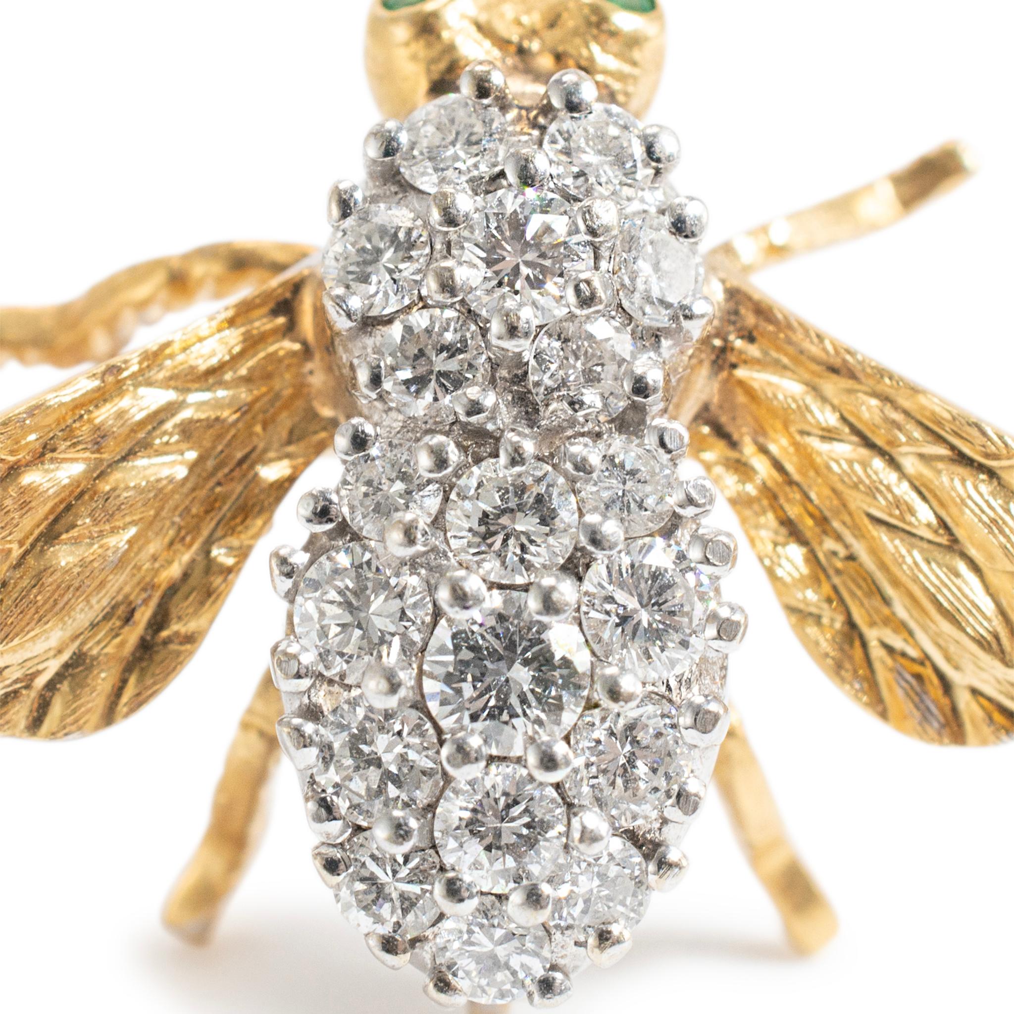 Donna Spilla d'epoca Herbert Rosenthal in oro 18 carati con diamante e occhi di smeraldo in vendita