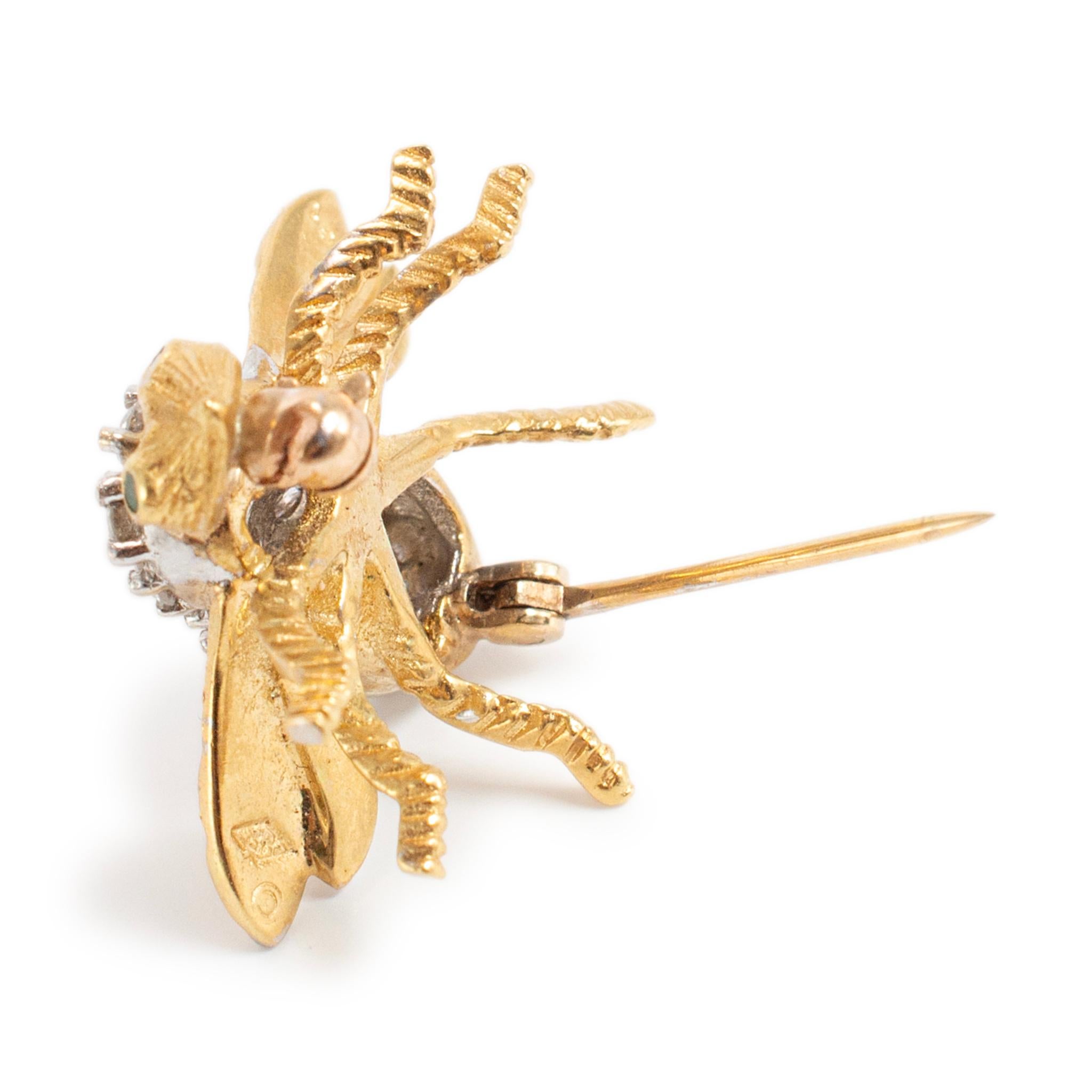 Spilla d'epoca Herbert Rosenthal in oro 18 carati con diamante e occhi di smeraldo in vendita 1