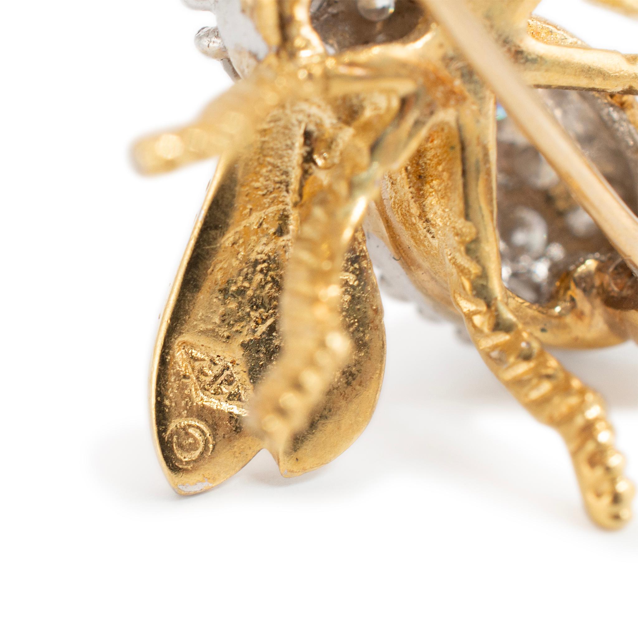 Spilla d'epoca Herbert Rosenthal in oro 18 carati con diamante e occhi di smeraldo in vendita 2