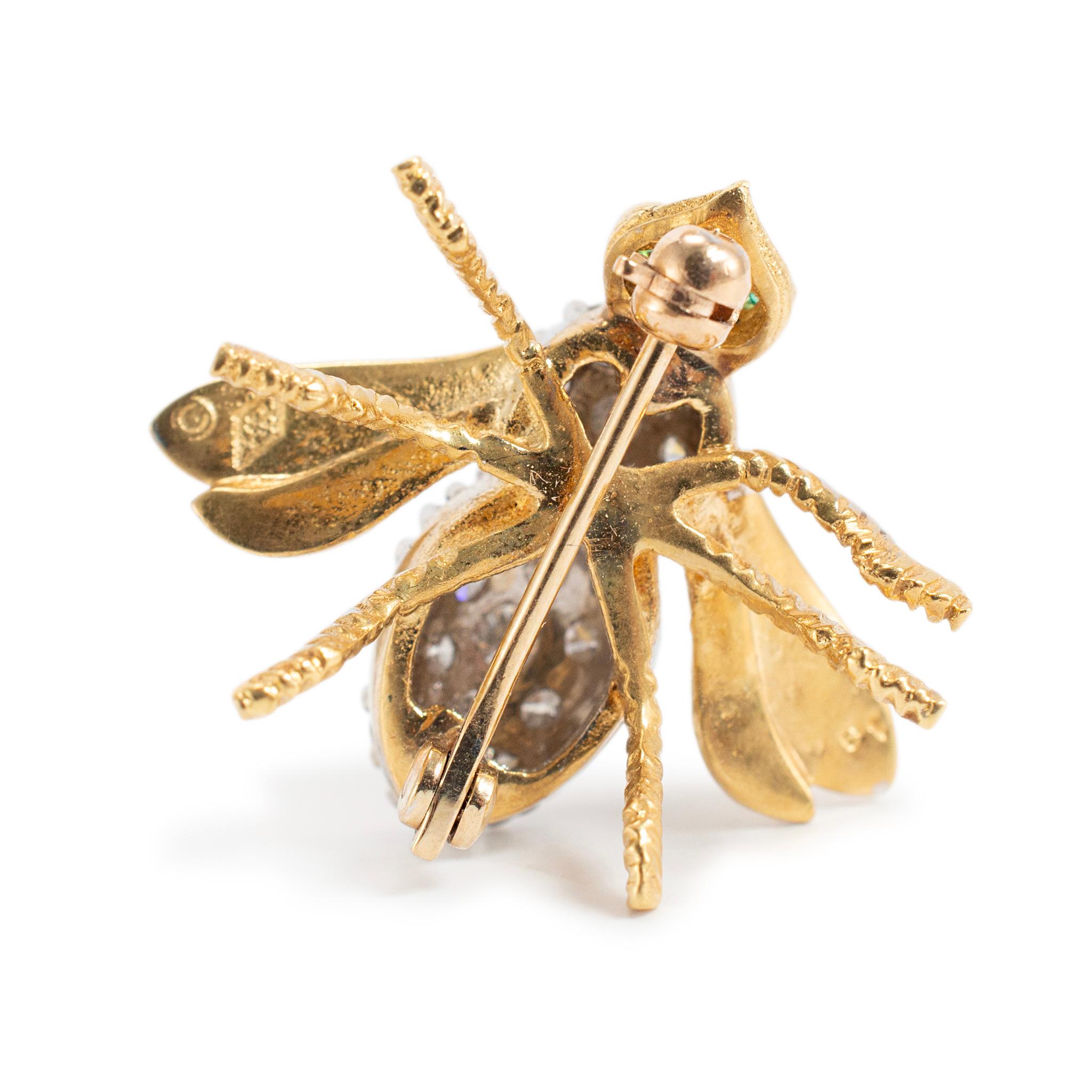 Spilla d'epoca Herbert Rosenthal in oro 18 carati con diamante e occhi di smeraldo in vendita 3