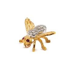 Vintage Herbert Rosenthal 18K Gold Diamond Ruby Eyes Bumble Bee PIN