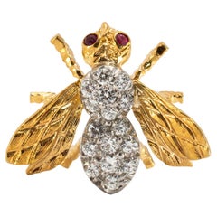 Vintage Herbert Rosenthal 18K Gold Diamond Ruby Eyes Bumble Bee PIN