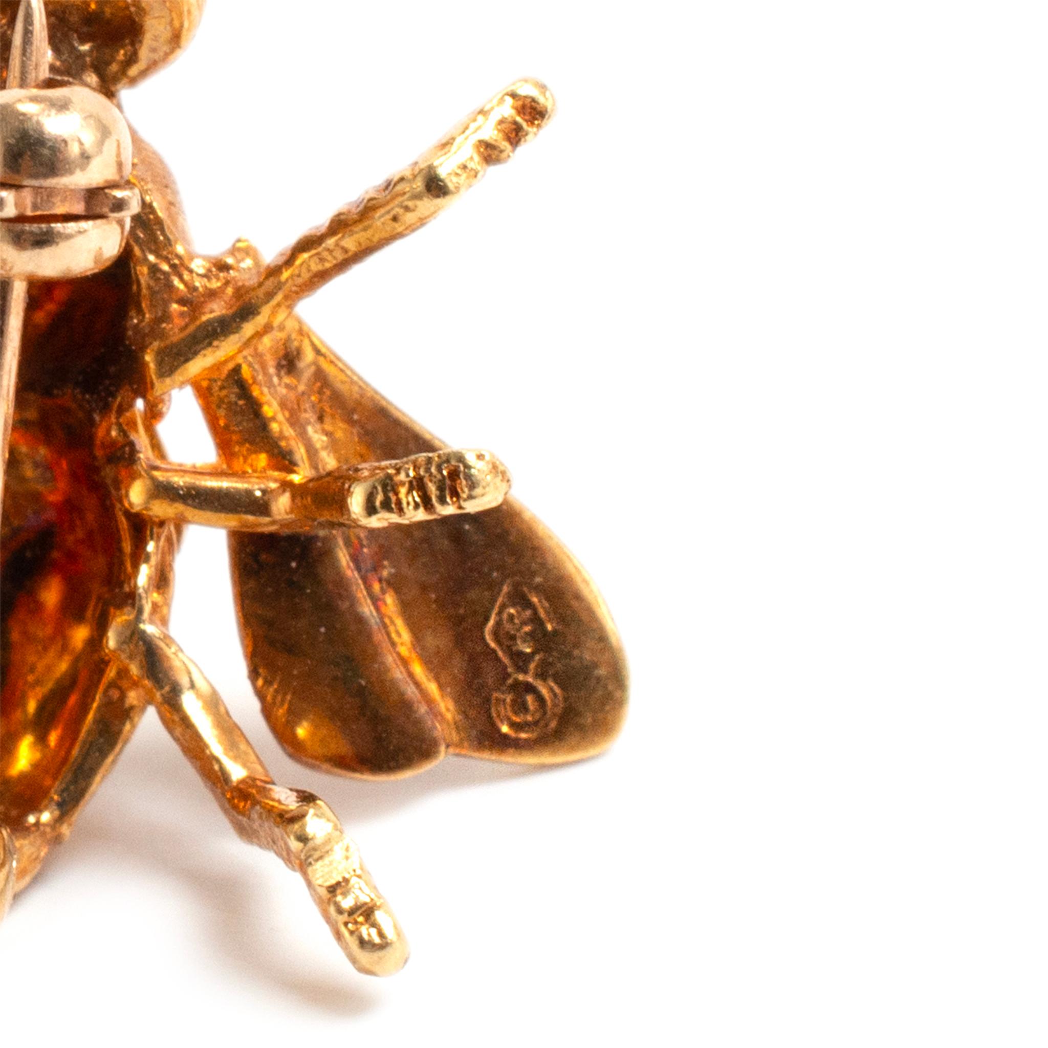 Spilla d'epoca Herbert Rosenthal in oro giallo 18 carati con occhi di rubino e bombo in vendita 3
